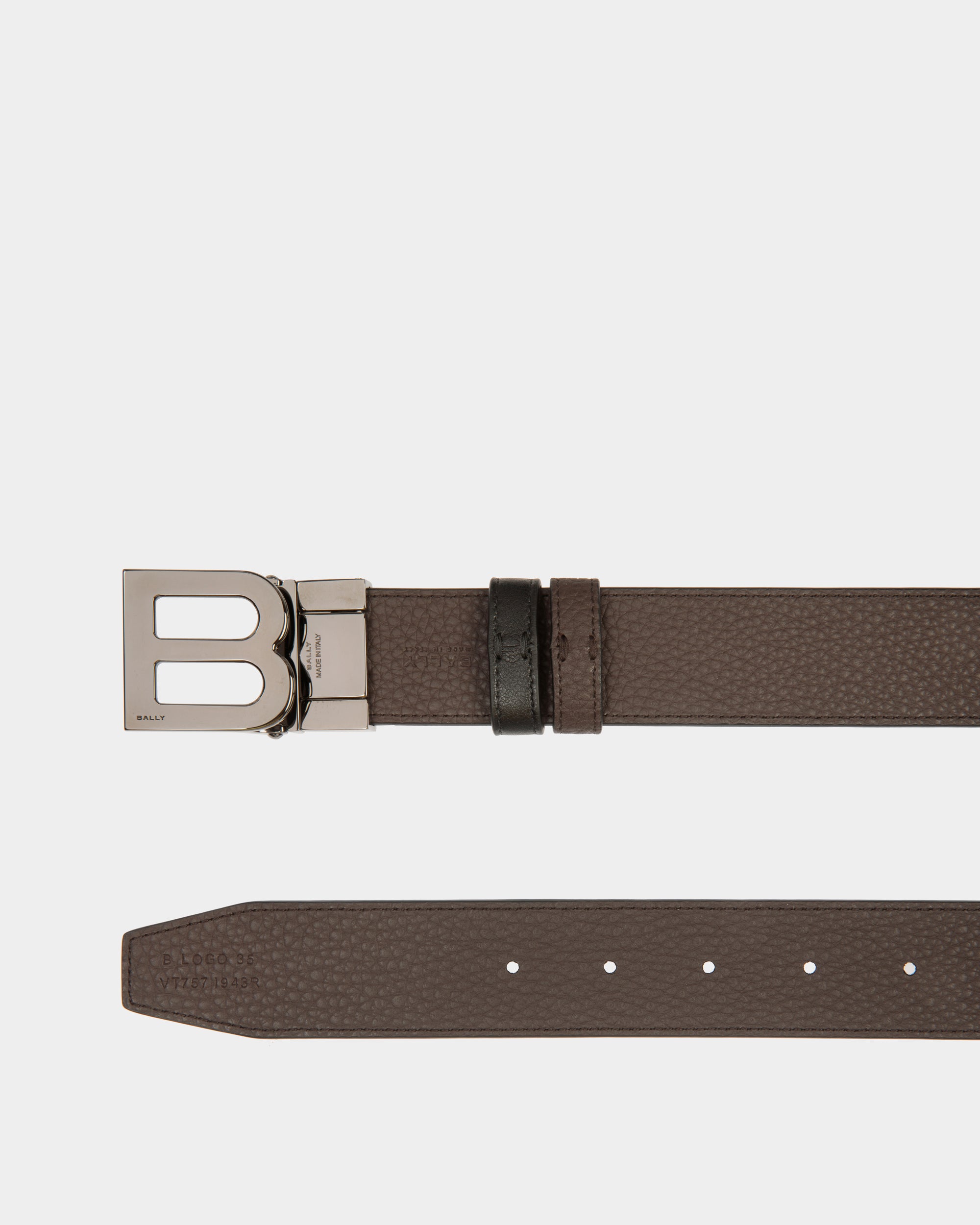 Cinturón Reversible Y Ajustable B Logo De 35 Mm De Piel Negra Y Ébano - Hombre - Bally - 03