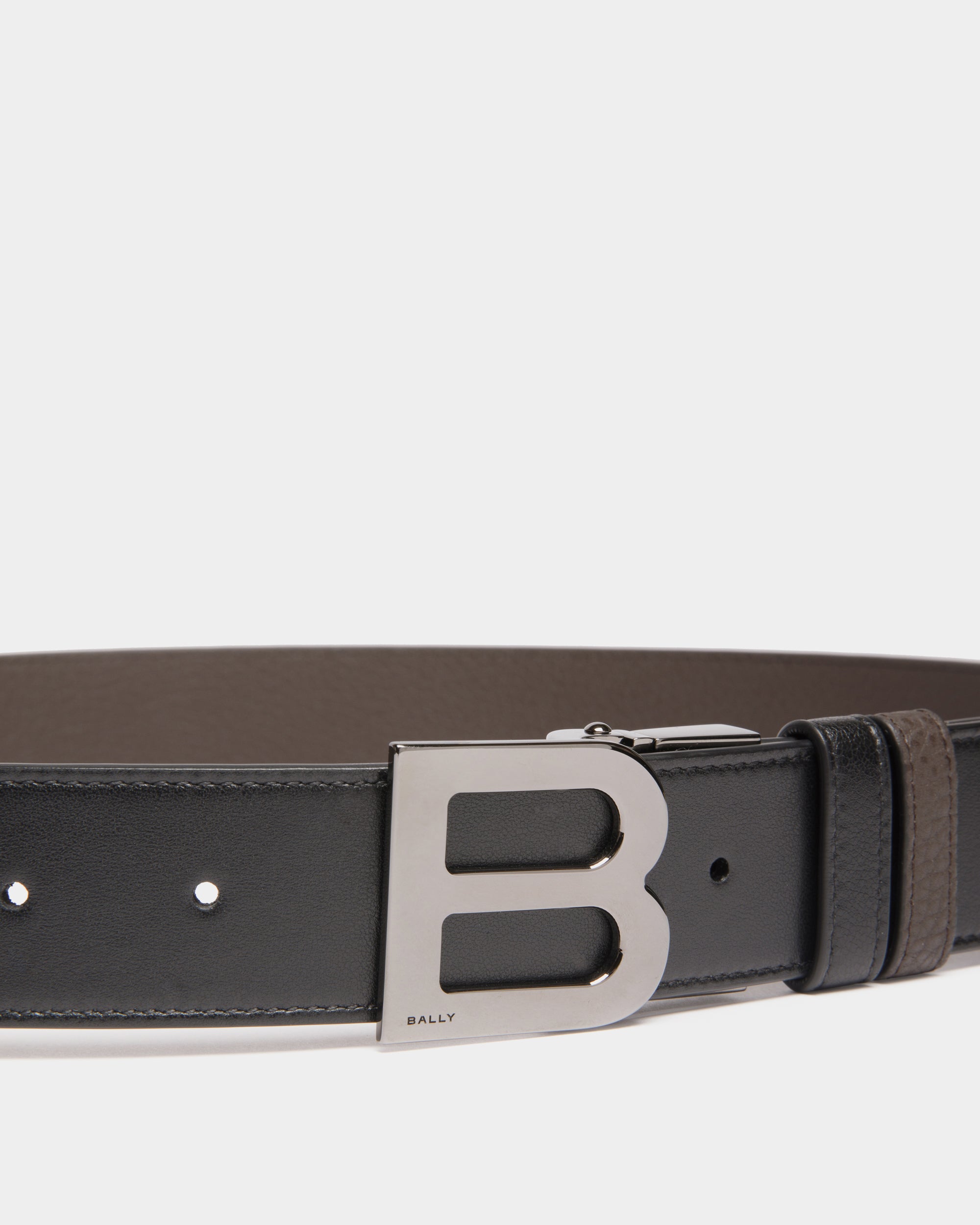 Cinturón Reversible Y Ajustable B Logo De 35 Mm De Piel Negra Y Ébano - Hombre - Bally - 04