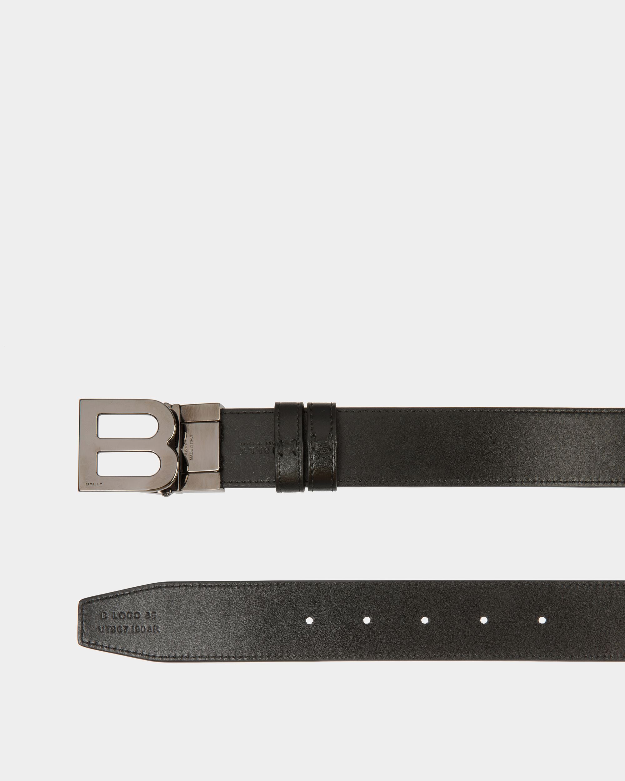 B Logo 35mm Reversible And Adjustable Belt in Black Leather - Hombre - Bally - 02