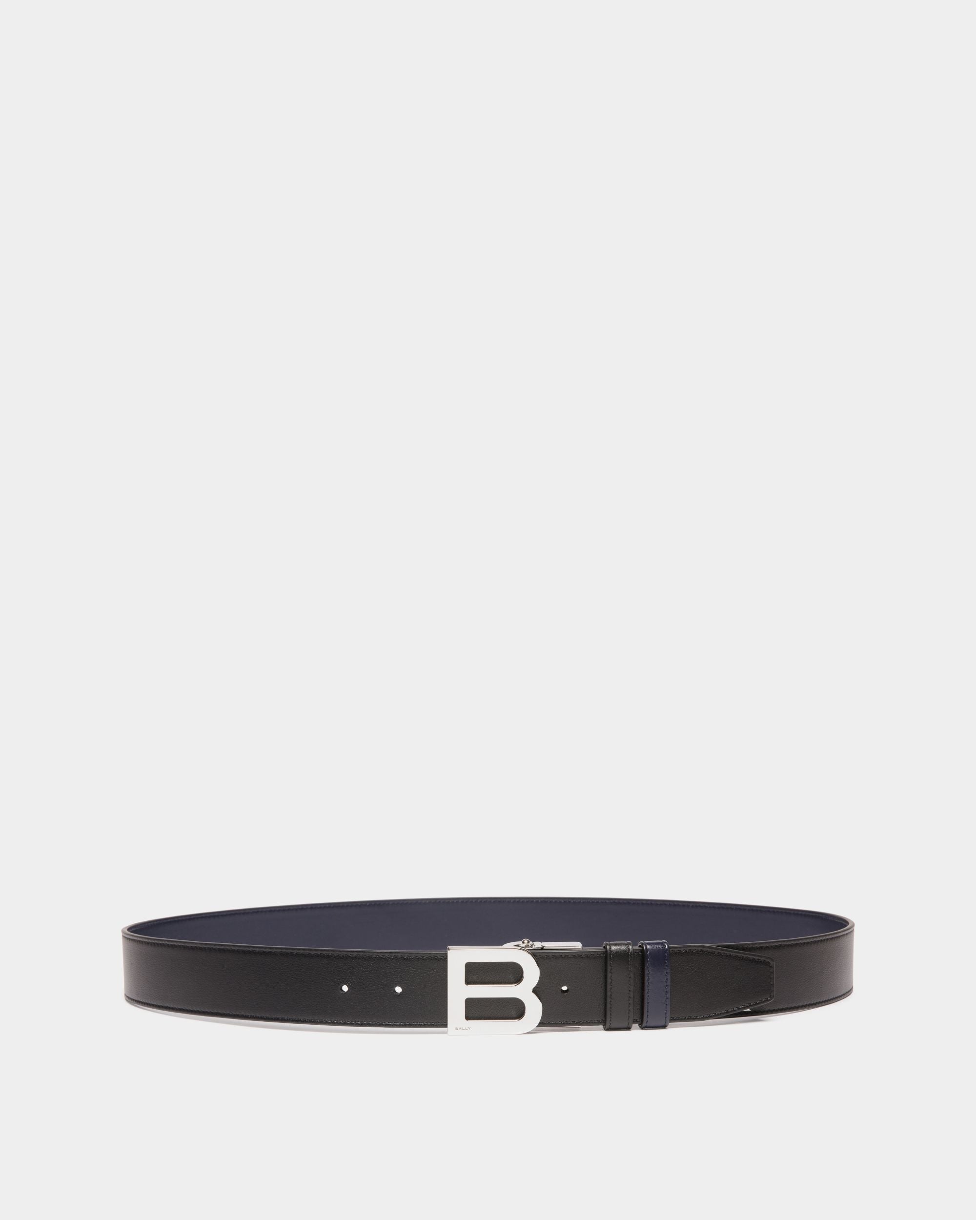 B Logo 35mm Reversible And Adjustable Belt in Black And Navy Blue Leather - Hombre - Bally - 01
