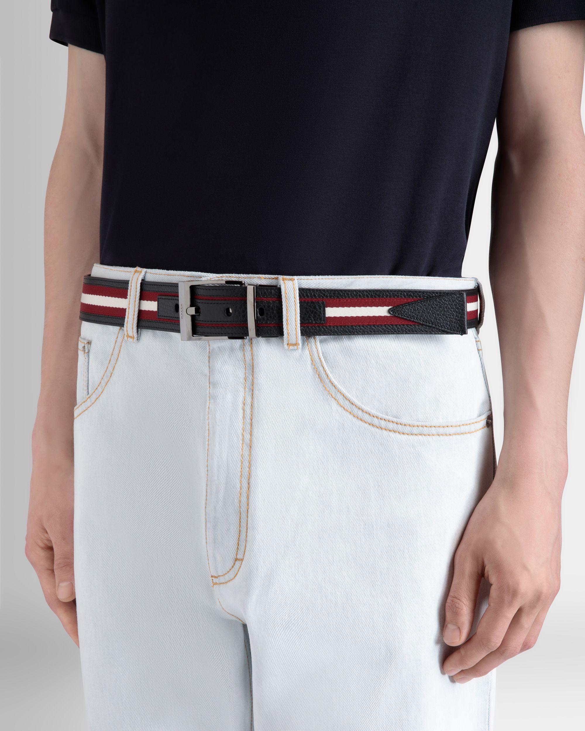 Govin 30mm Reversible And Adjustable Belt in Black And Ebano Leather - Hombre - Bally - 04