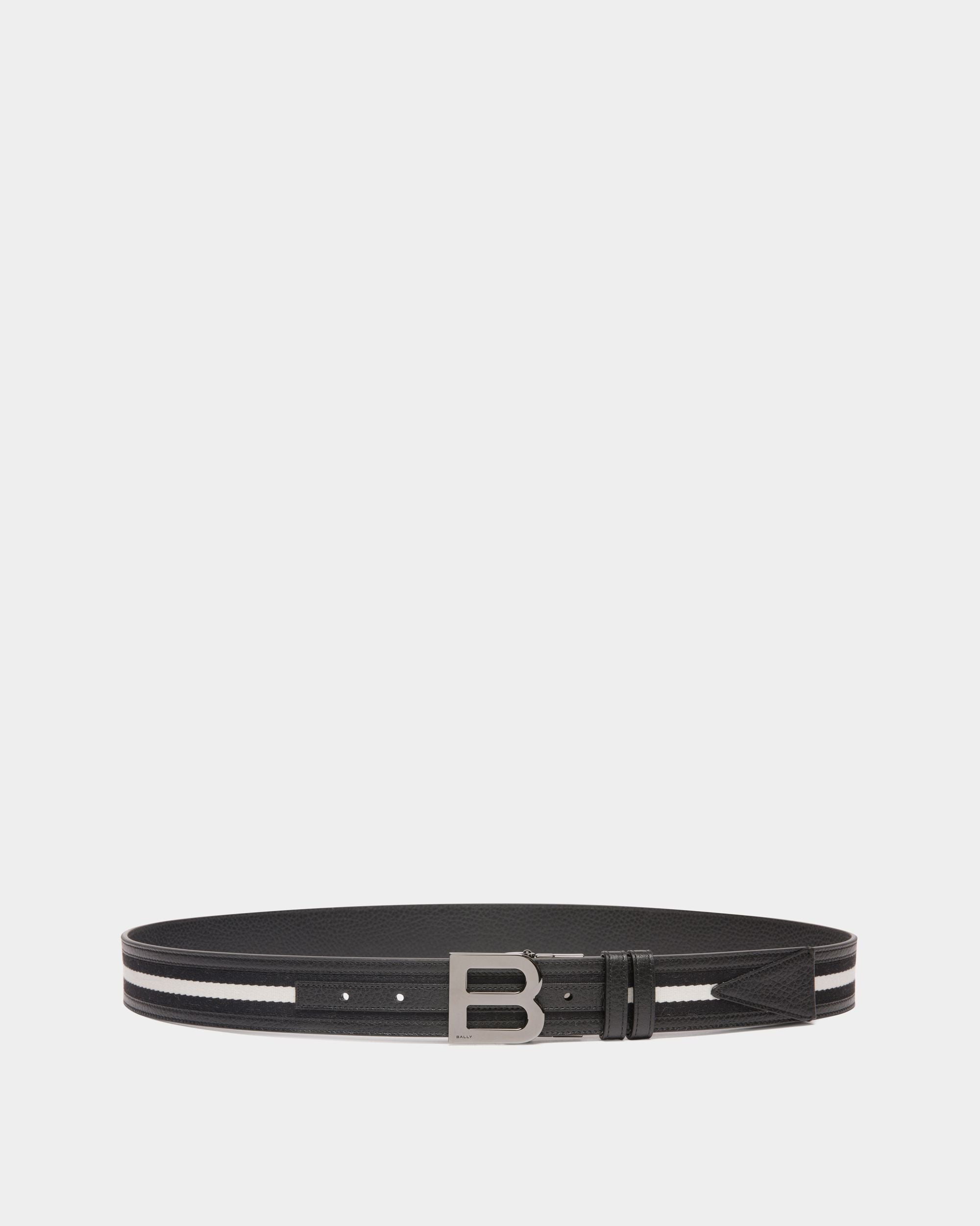 B Logo 35mm Reversible Belt in Black and White Fabric And Leather - Hombre - Bally - 01