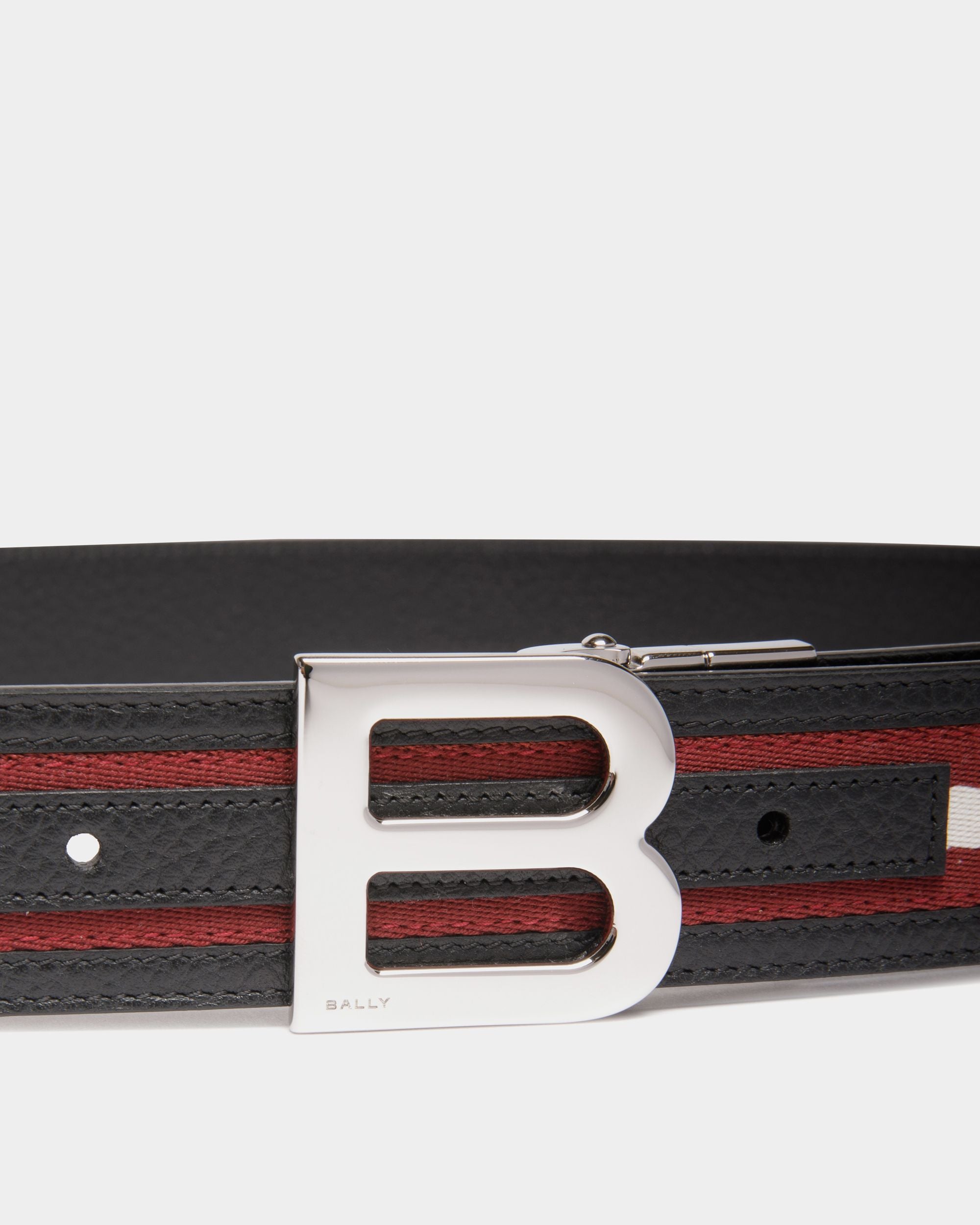 Cinturón Reversible B Logo De 35 Mm De Piel Y Tela En Rojo Y Blanco - Hombre - Bally - 04