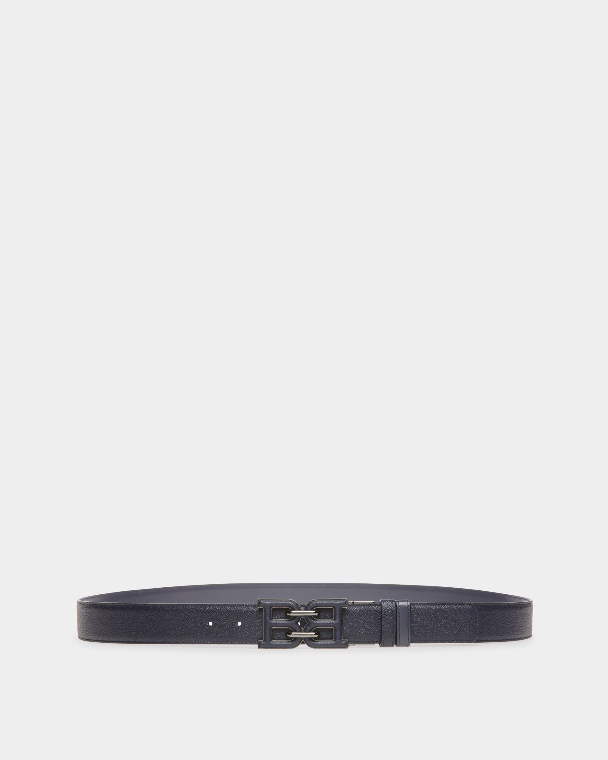 B-Chain Leather 35Mm Belt In Navy - Men's - Bally - 01