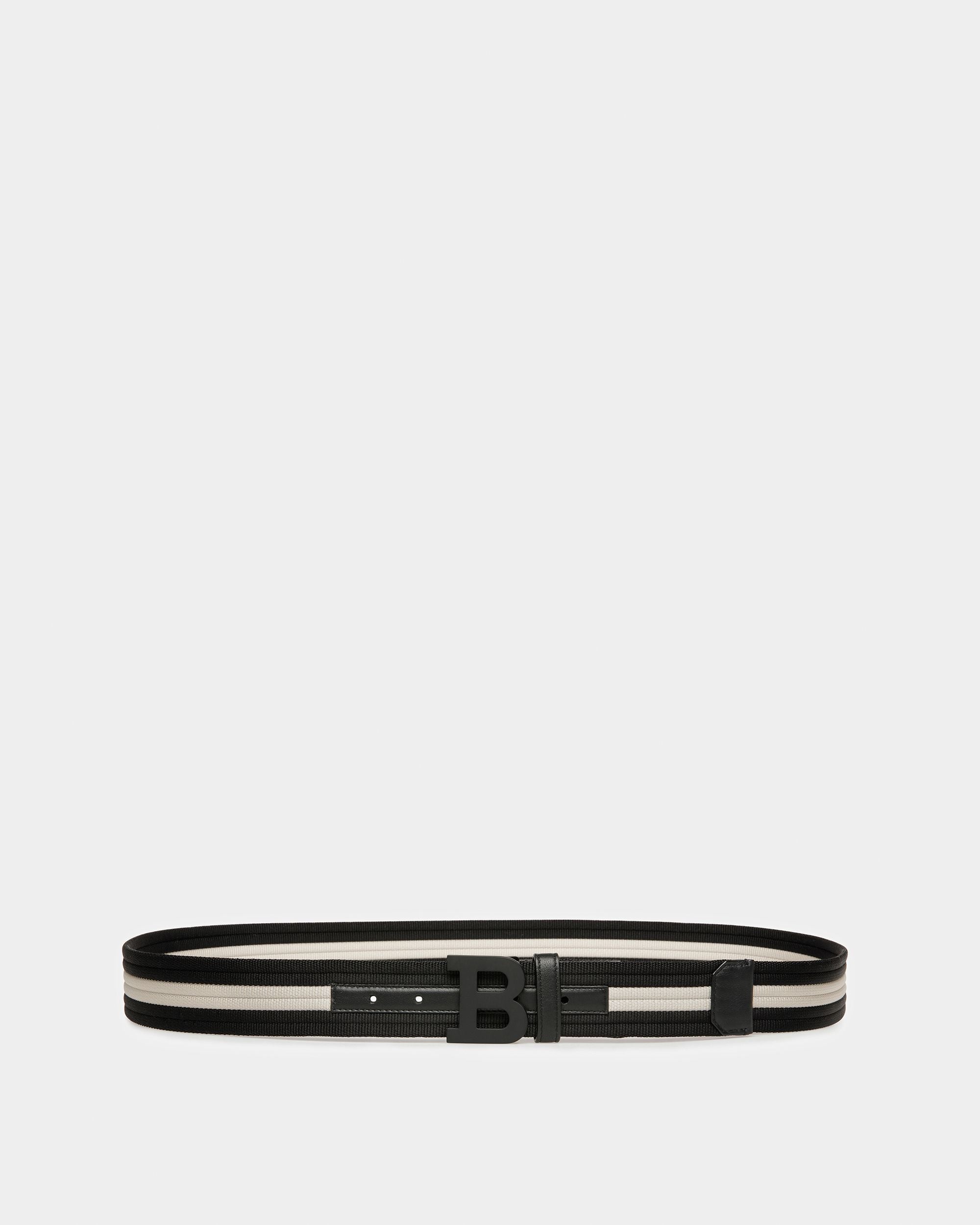 B-Buckle Fabric And Leather 40Mm Belt In Black And Bone - Men's - Bally - 01