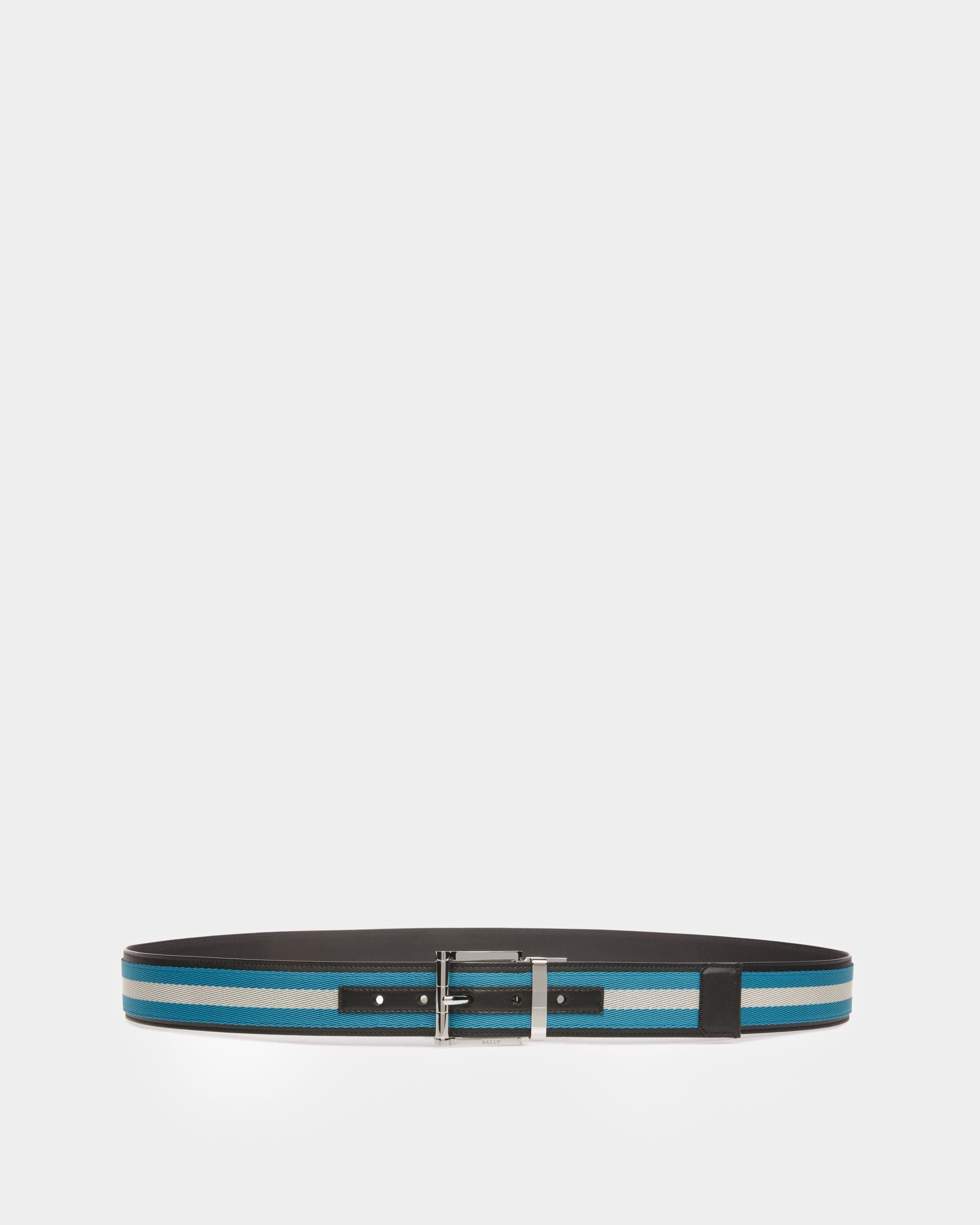 Taylan 40Mm Belt In Blue And Bone Leather - Men's - Bally - 01