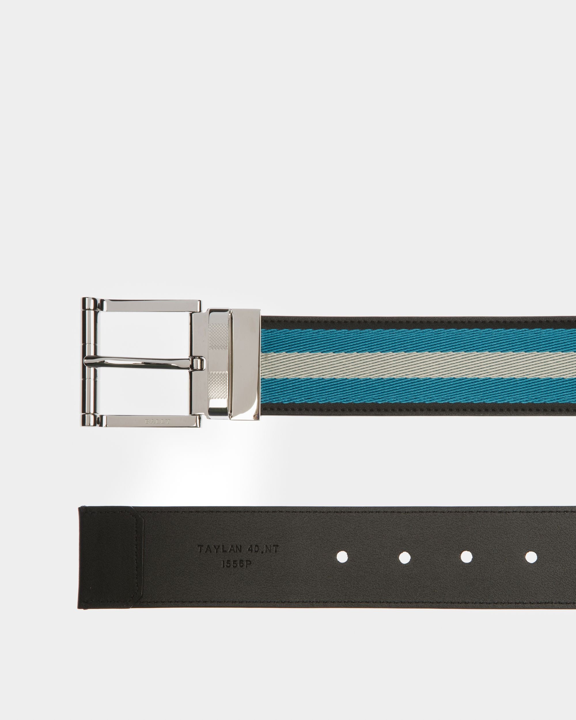 Taylan 40Mm Belt In Blue And Bone Leather - Men's - Bally - 02