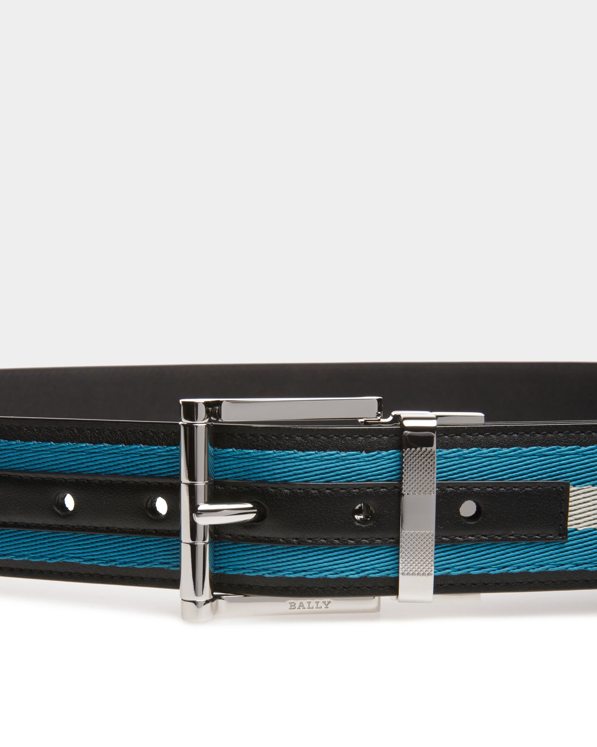 Taylan 40Mm Belt In Blue And Bone Leather - Men's - Bally - 03