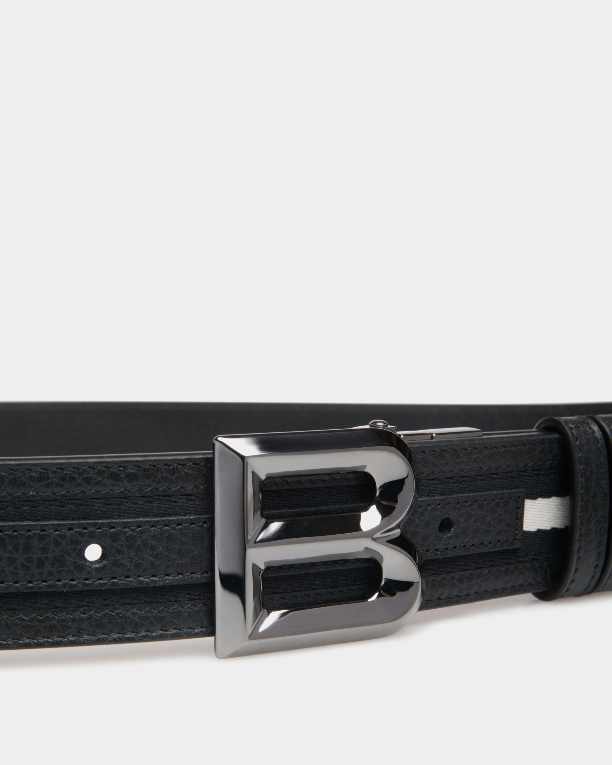 Cinturón Reversible B Bold 35 Mm De Tela Y Piel Negra Y Blanca - Hombre - Bally - 03