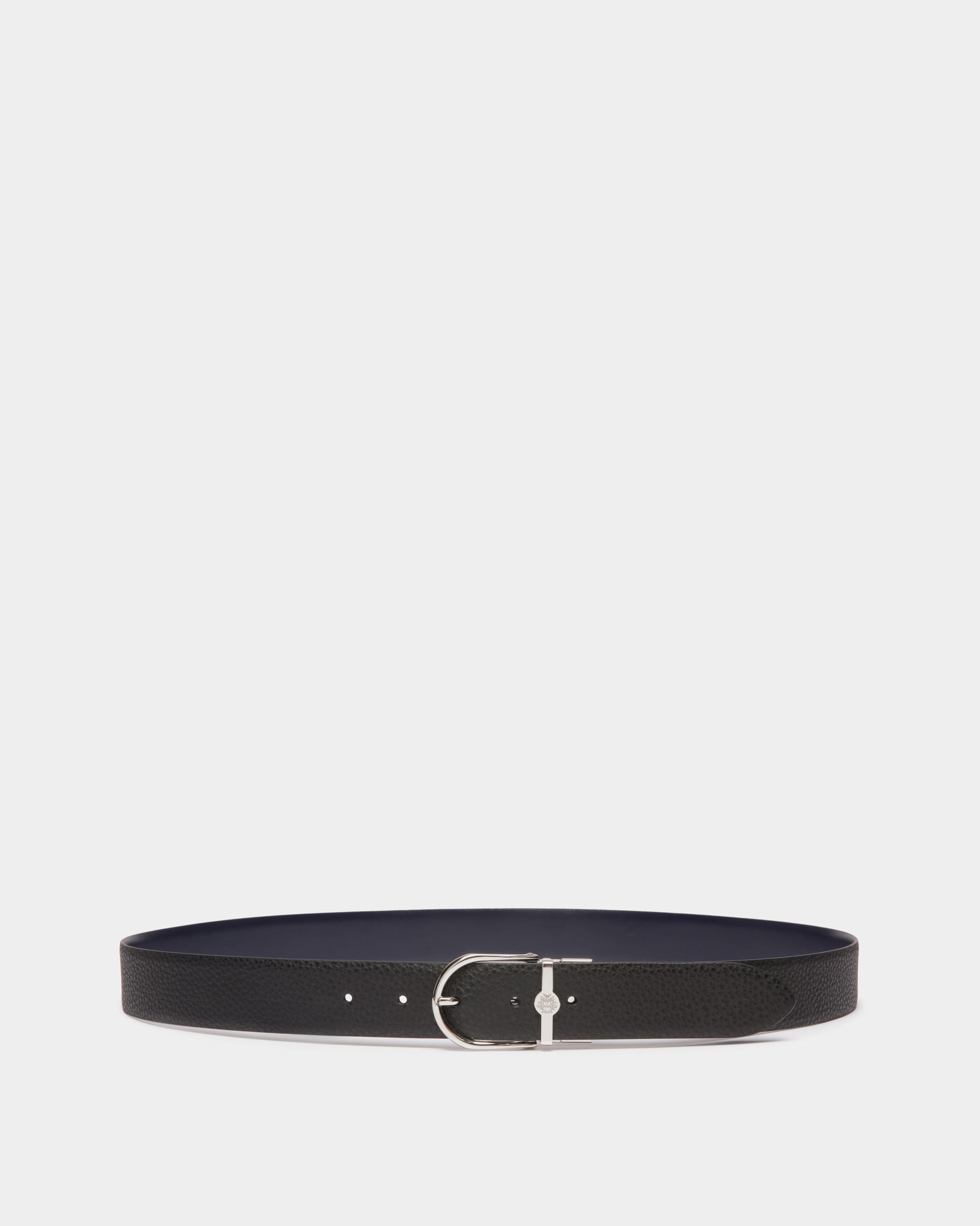 Hanky 35mm Reversible Belt in Black And Navy Blue Leather - Hombre - Bally - 01