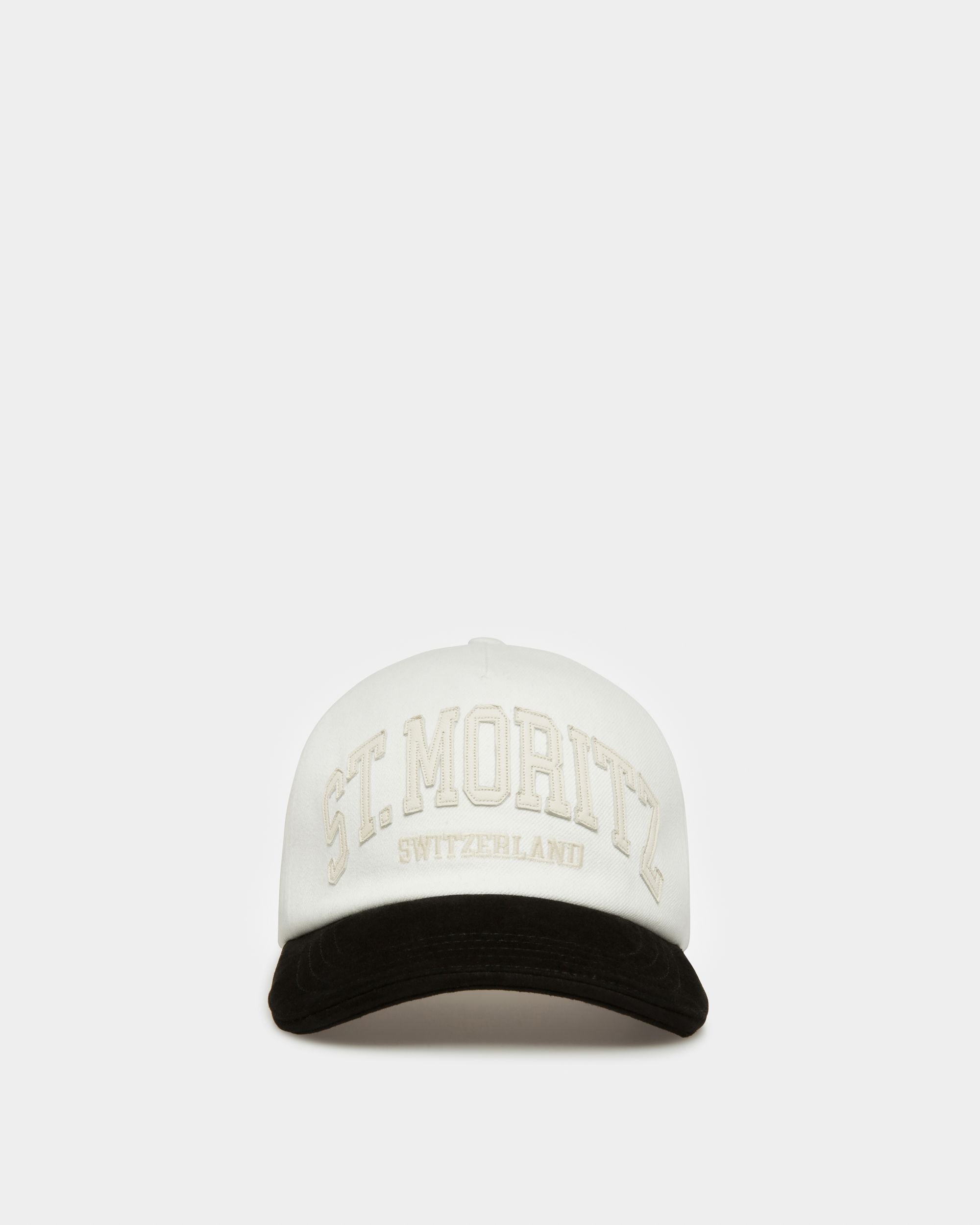 Curling Collection Baseball Hat in White Cotton Denim and Black Suede - Men's - Bally - 01
