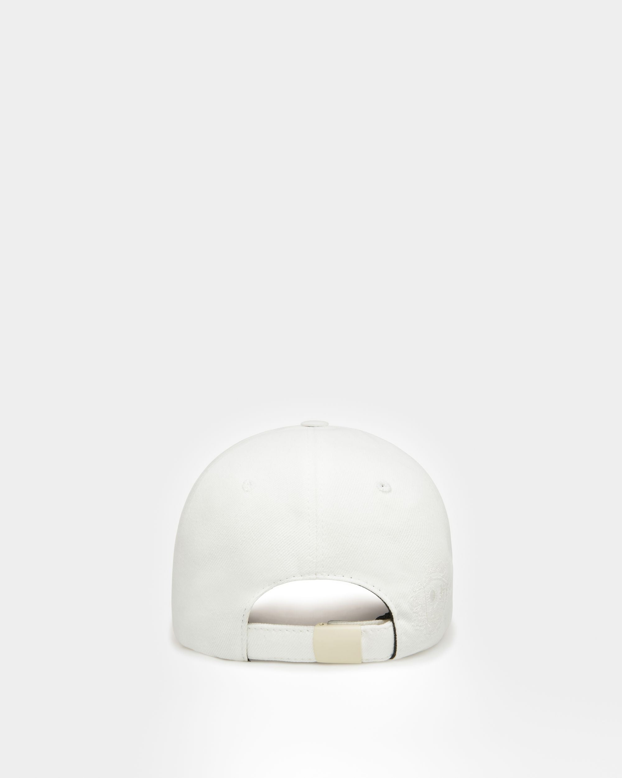 Curling Collection Baseball Hat in White Cotton Denim and Black Suede - Men's - Bally - 02