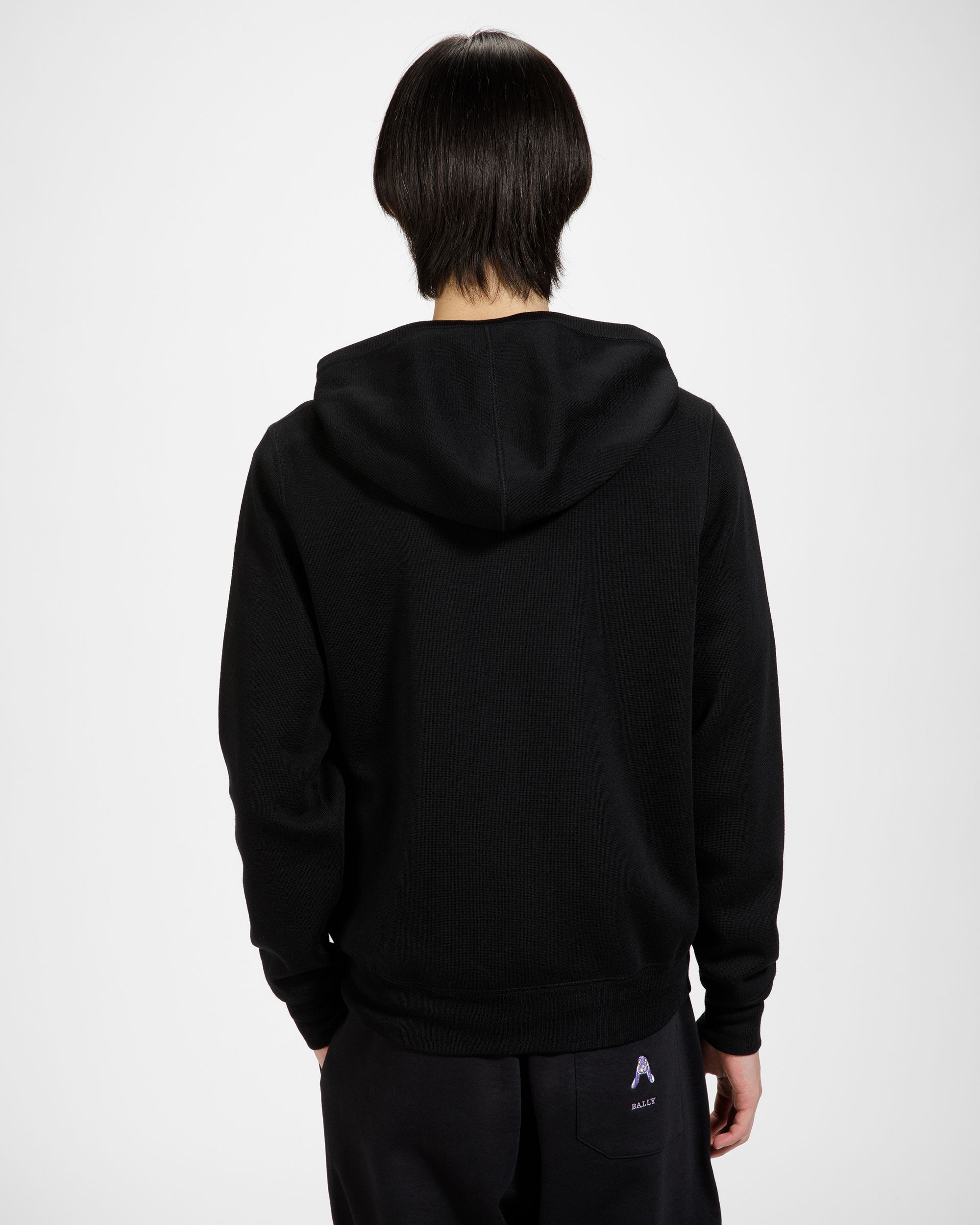 Rabbit Logo Hoodie Merino Wool Hooded Sweatshirt In Black - Men's - Bally - 02