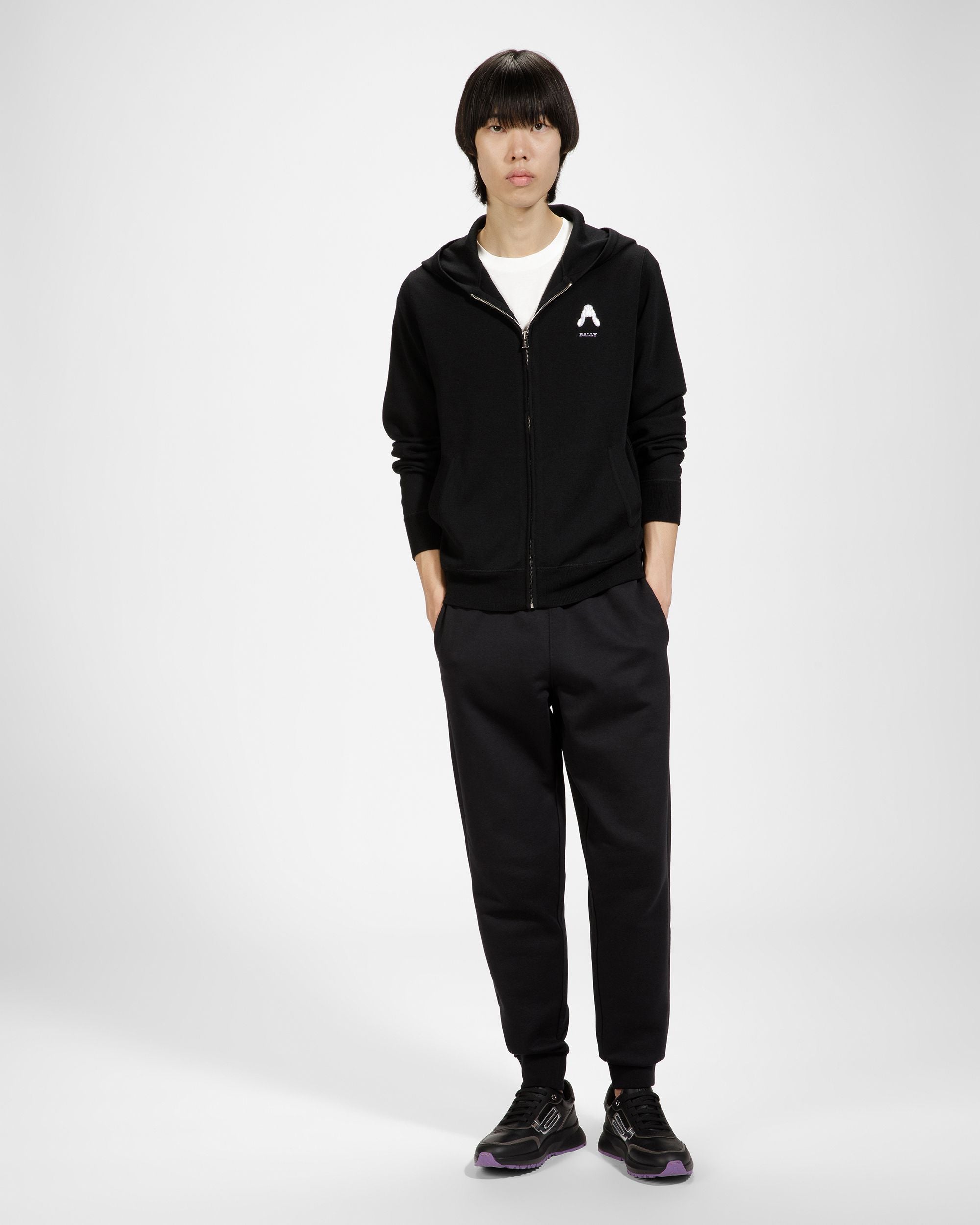 Rabbit Logo Hoodie Merino Wool Hooded Sweatshirt In Black - Men's - Bally - 04