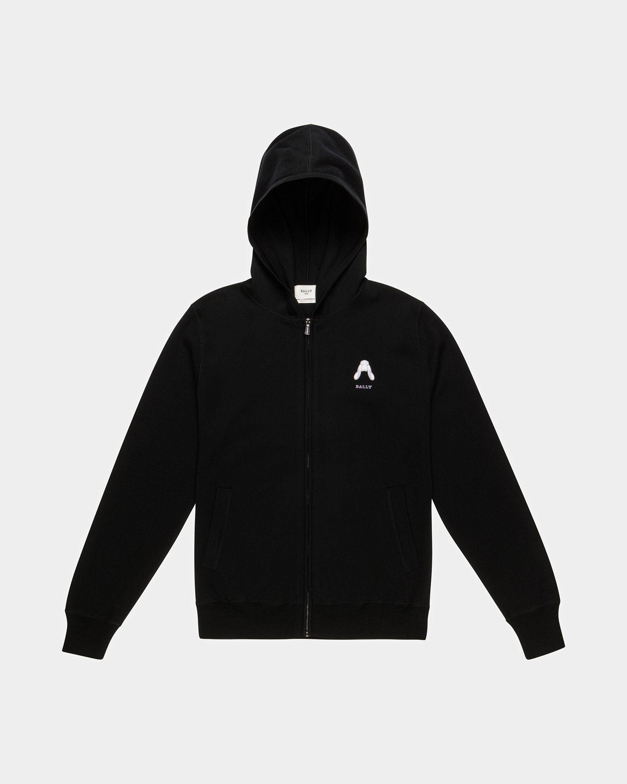 Rabbit Logo Hoodie Merino Wool Hooded Sweatshirt In Black - Men's - Bally - 05