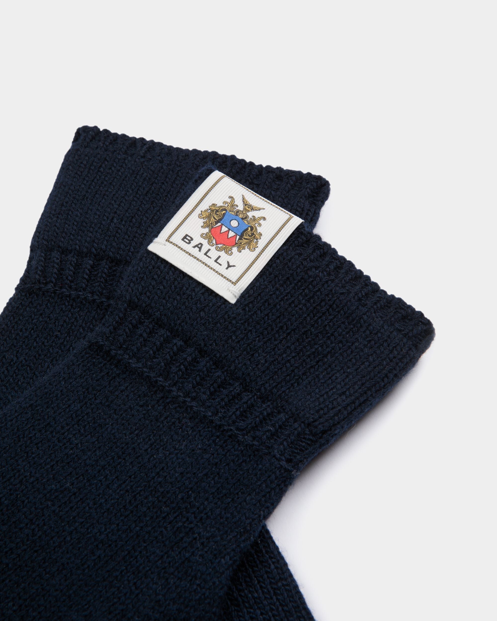 Gloves With Bally Crest Logo In Navy Blue Wool - Men's - Bally - 03