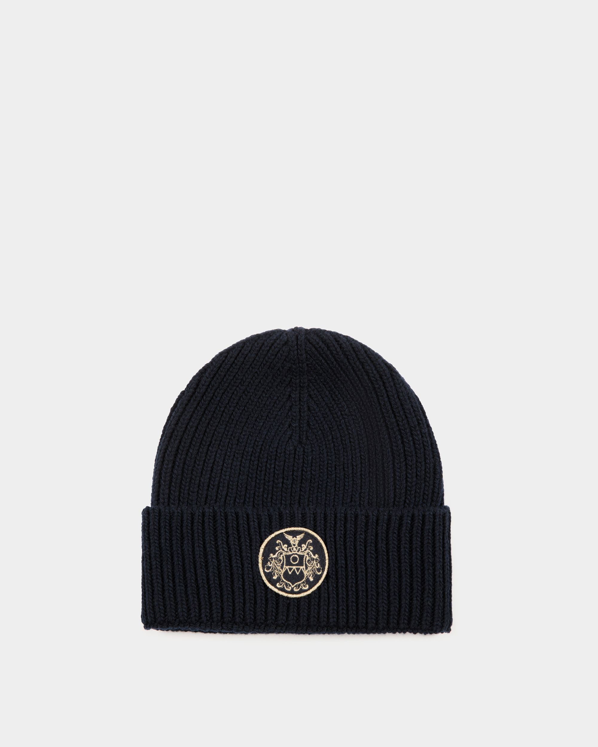 Adrien Brody Travel Collection Beanie In Navy Blue Wool - Men's - Bally - 01
