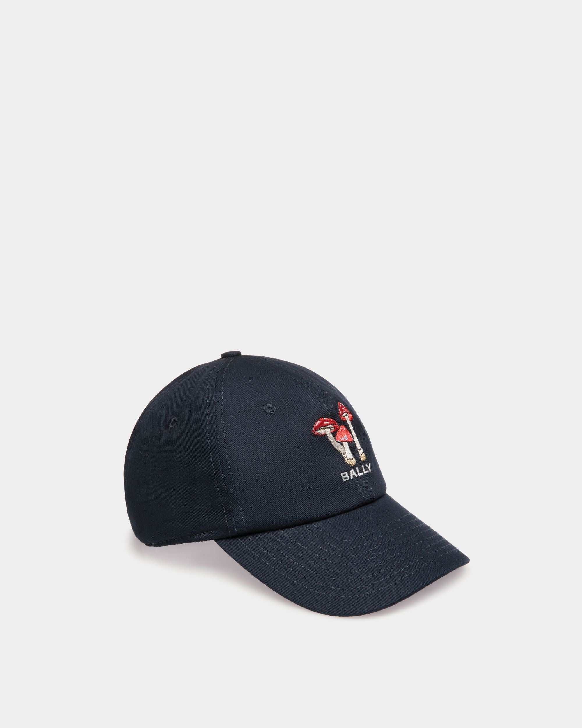 Baseball Hat With Enchanting Mushrooms in Navy Blue Cotton - Men's - Bally - 01