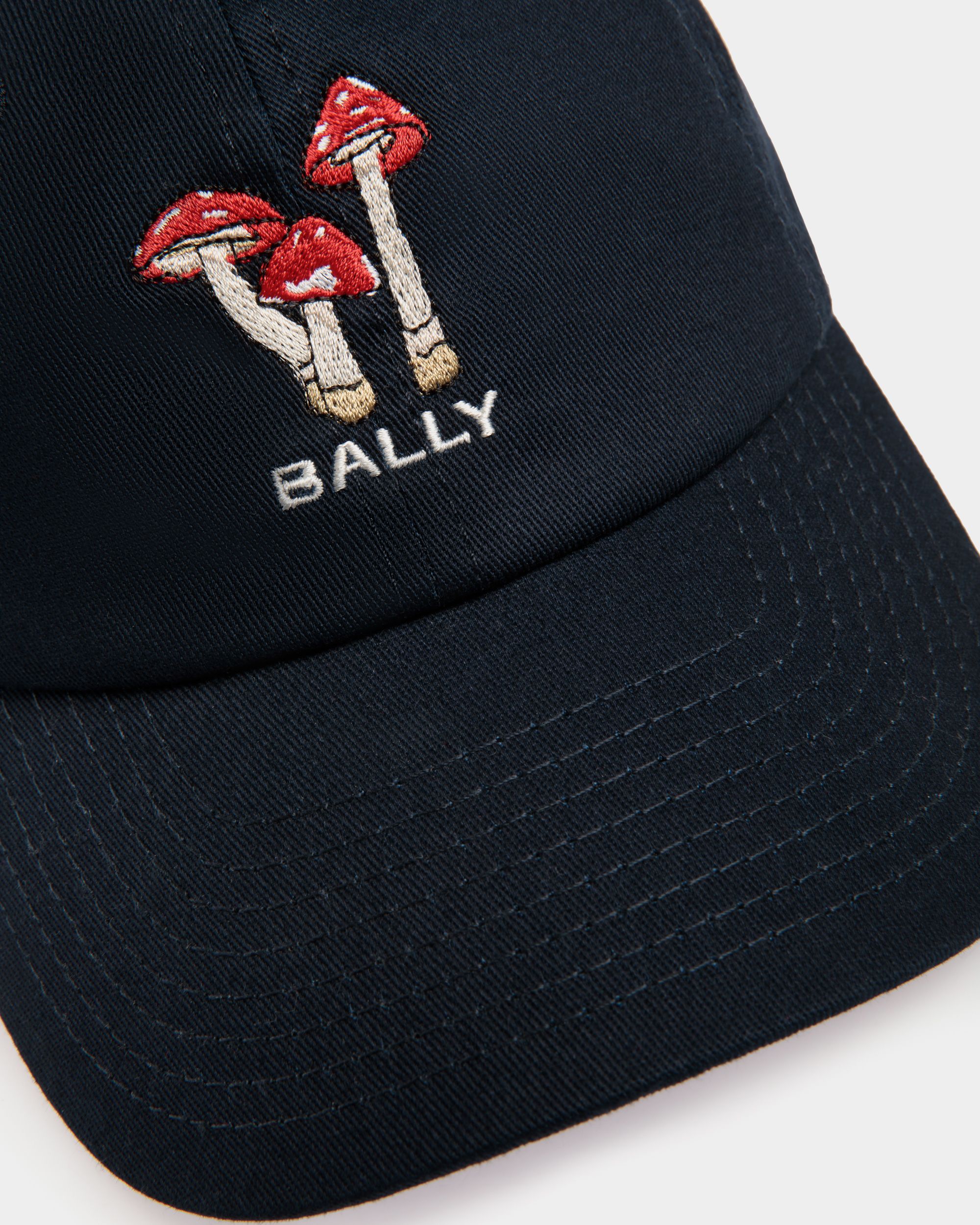 Baseball Hat With Enchanting Mushrooms in Navy Blue Cotton - Men's - Bally - 04