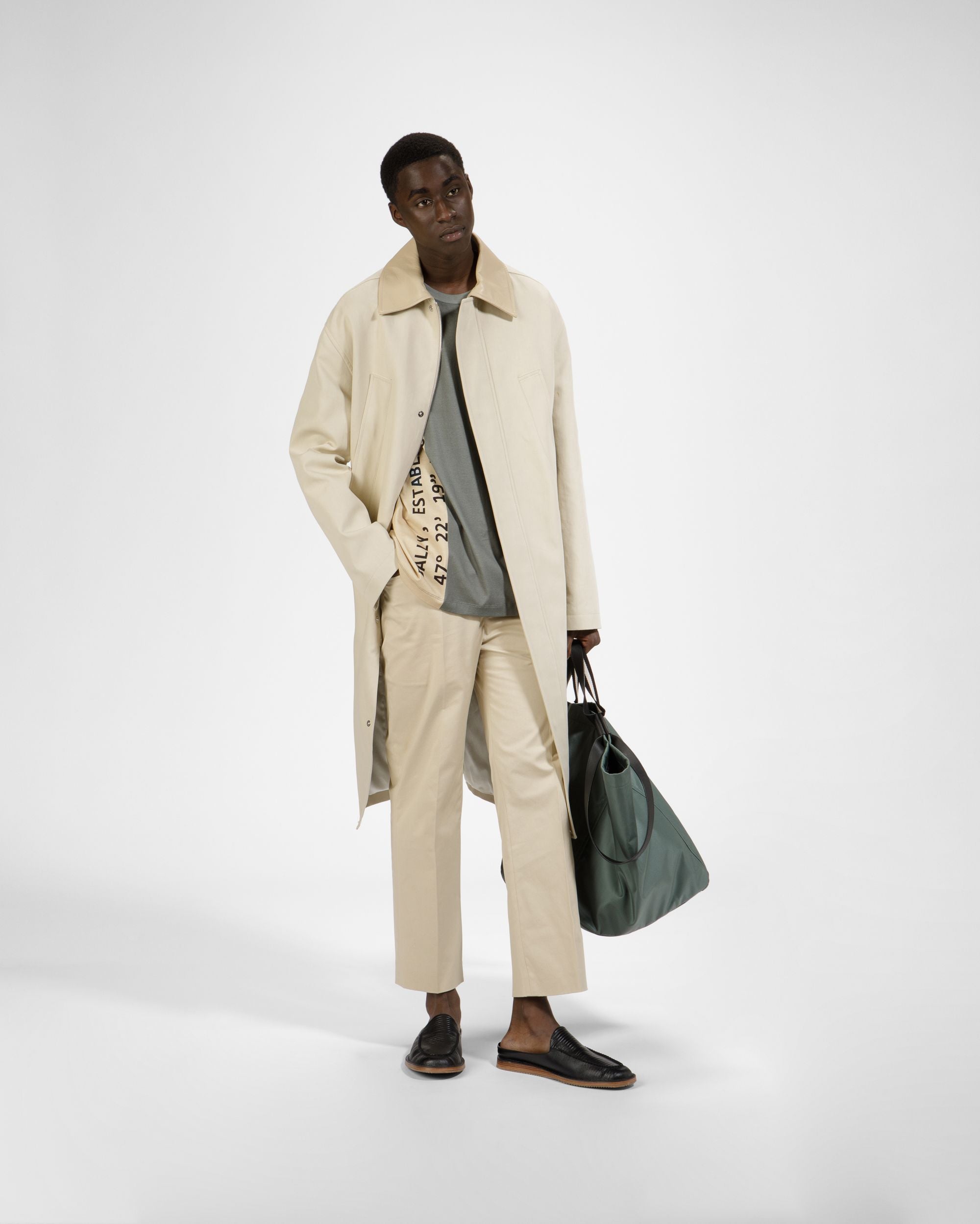Organic Cotton T-Shirt In Beige & Green - Men's - Bally - 05