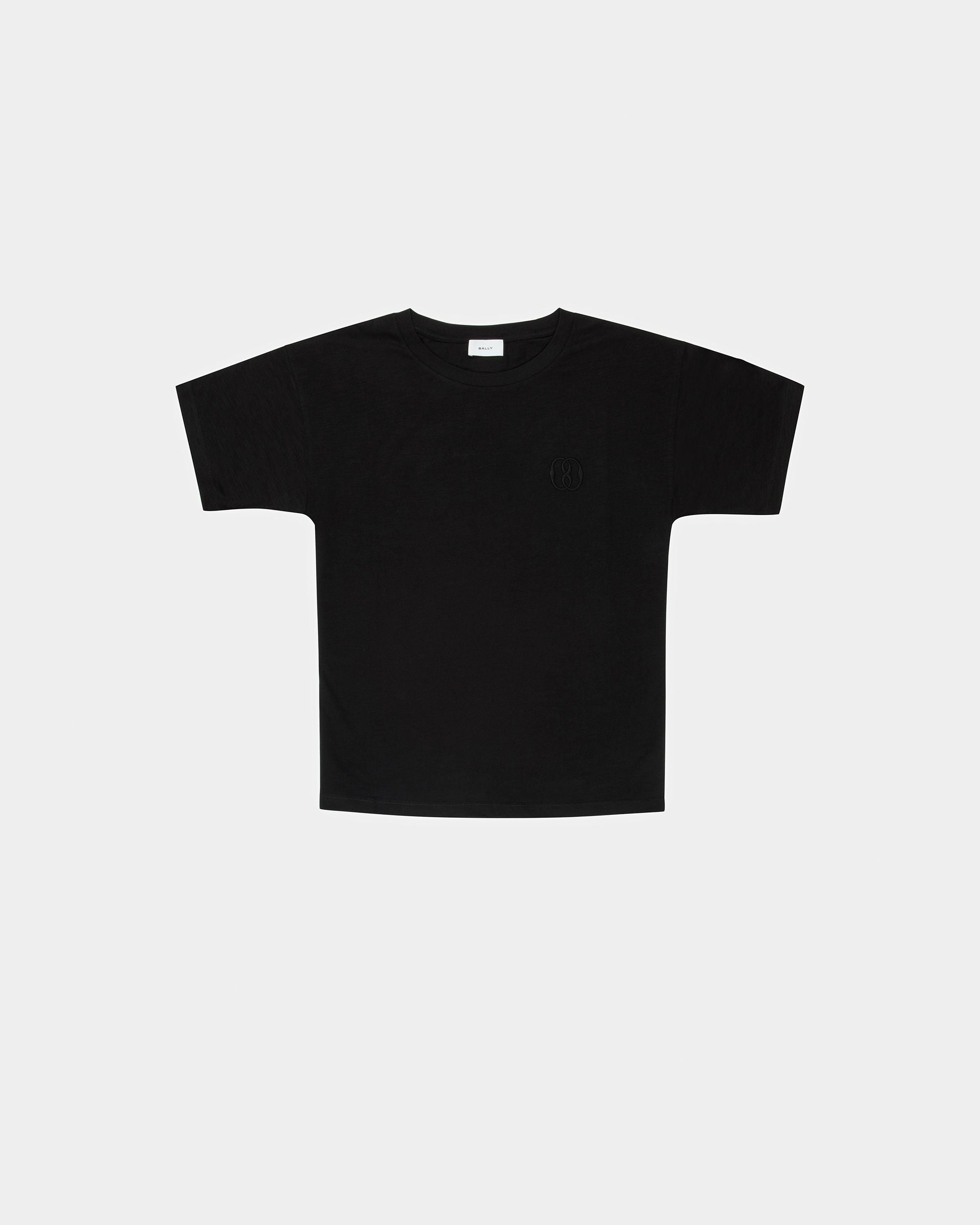 Camiseta De Algodón Bordada En Negro - Hombre - Bally - 01