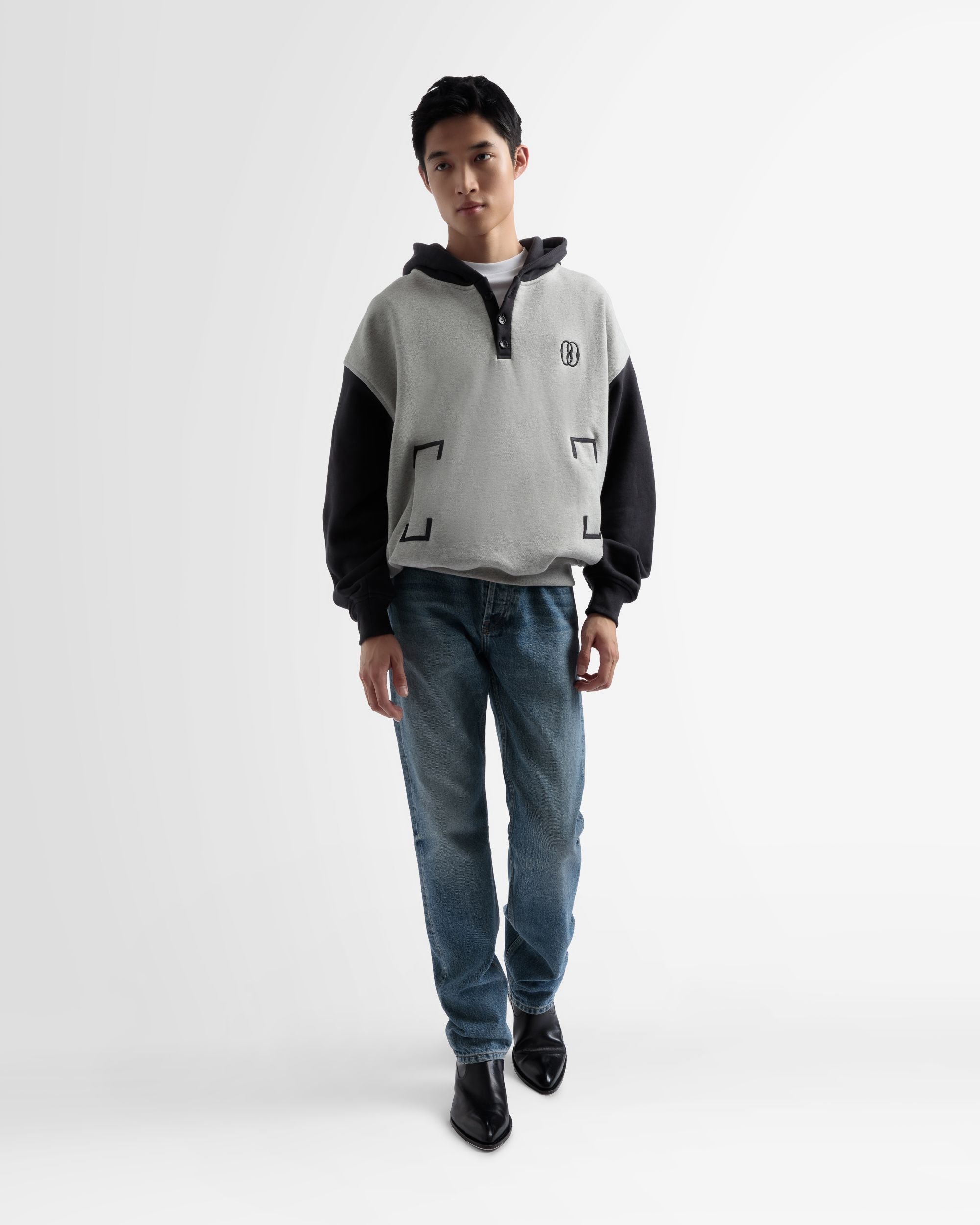 Sudadera De Algodón Bicolor Con Capucha En Gris Y Negro - Hombre - Bally - 02