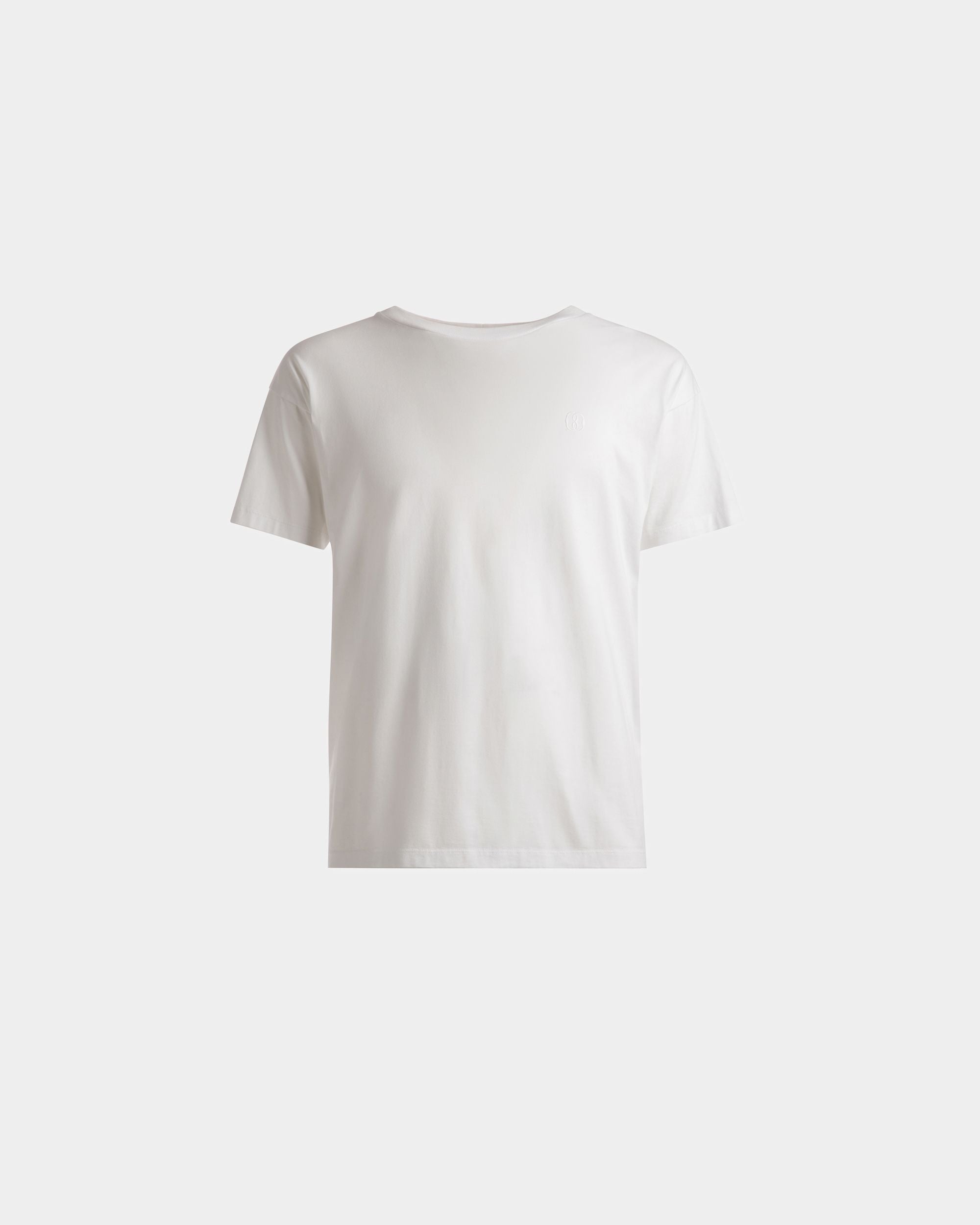 Emblem Embroidered T-Shirt In White Cotton - Men's - Bally - 01