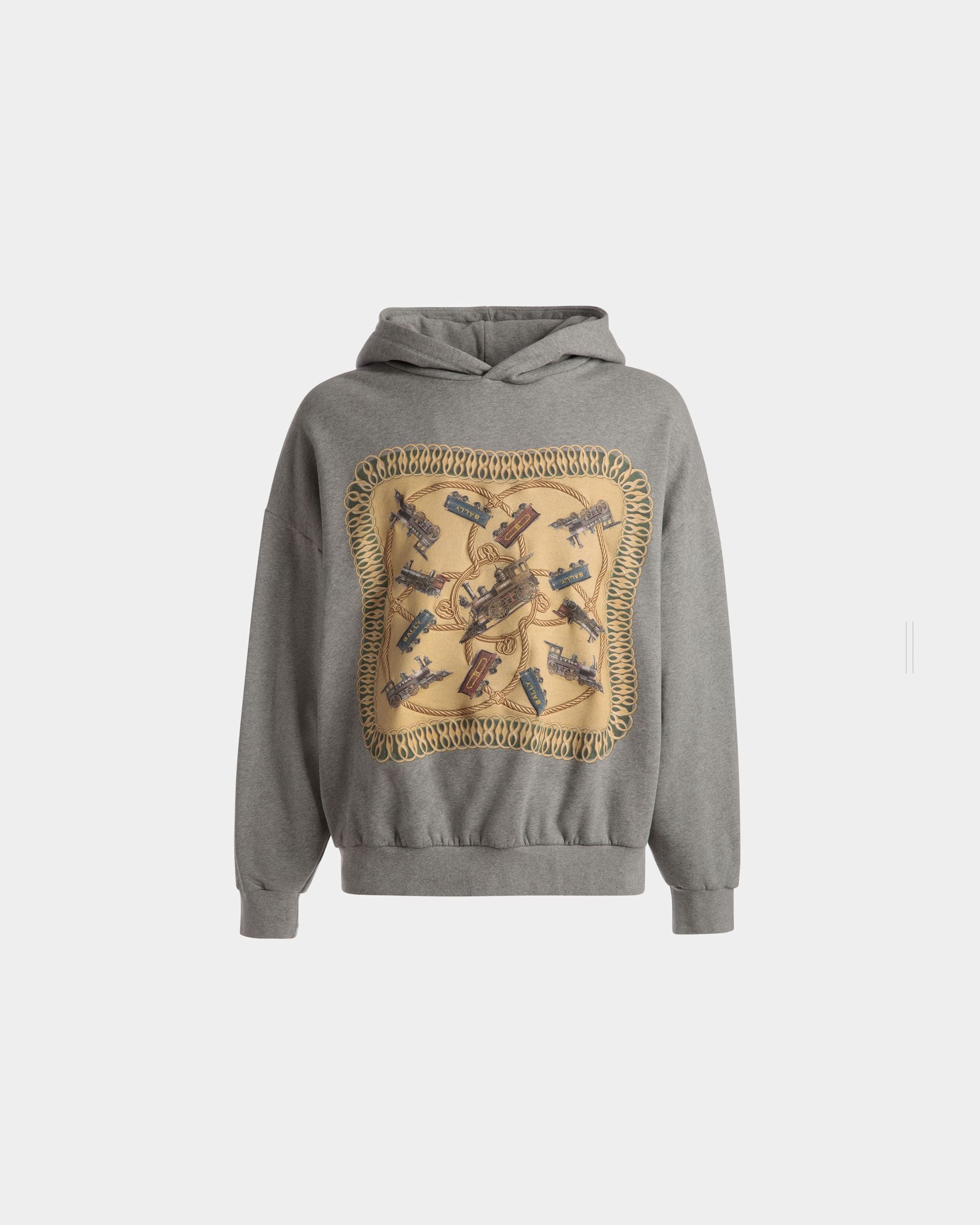Sudadera Con Capucha Y Estampado Train De Algodón En Gris Jaspeado - Hombre - Bally - 01