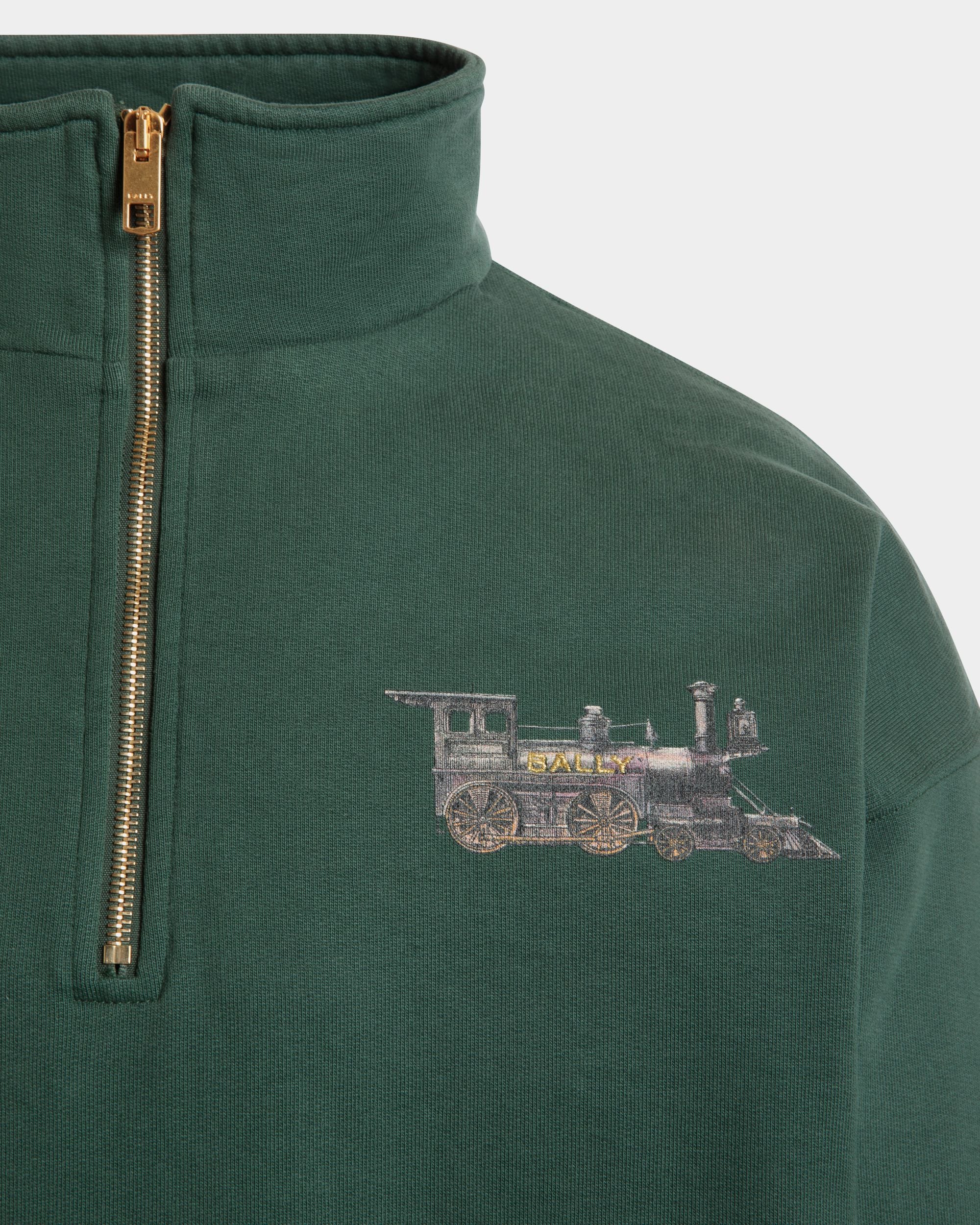 Sudadera De Cuello Alto De Algodón Verde Con Bordado Train - Hombre - Bally - 02