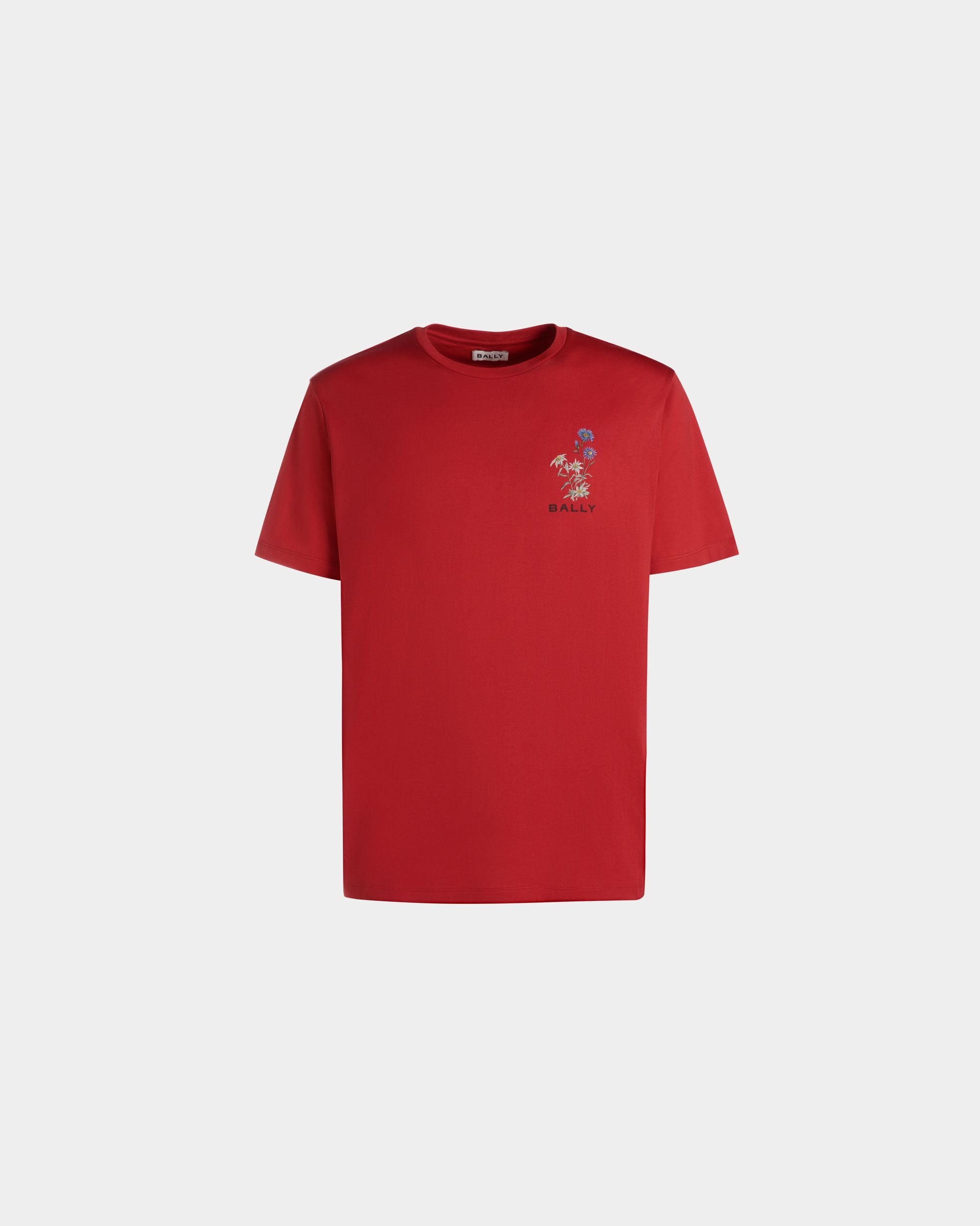 T-Shirt With Mountain Flower Print In Candy Red Cotton - Men's - Bally - 01