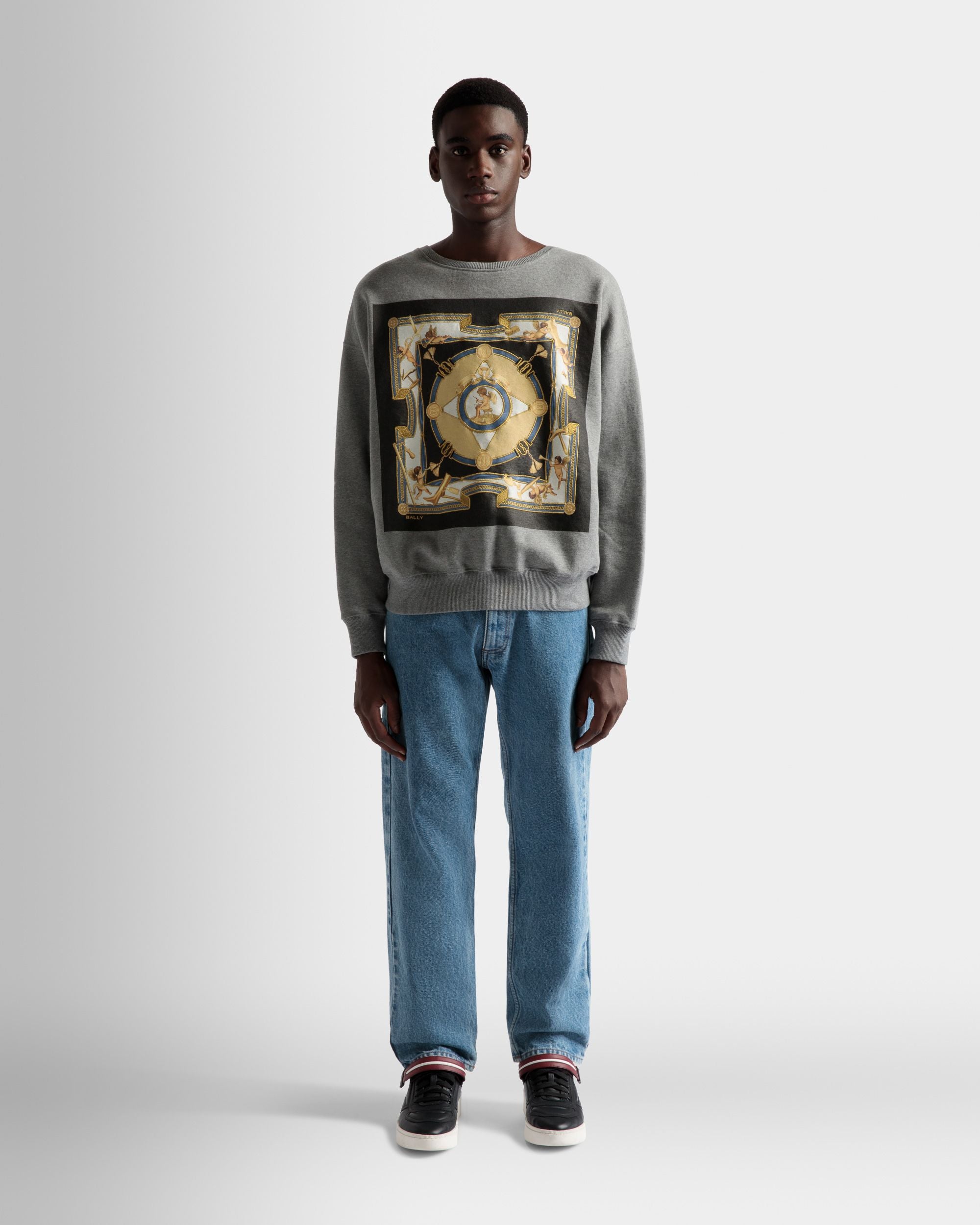 Sudadera Estampada De Algodón En Gris Jaspeado - Hombre - Bally - 02