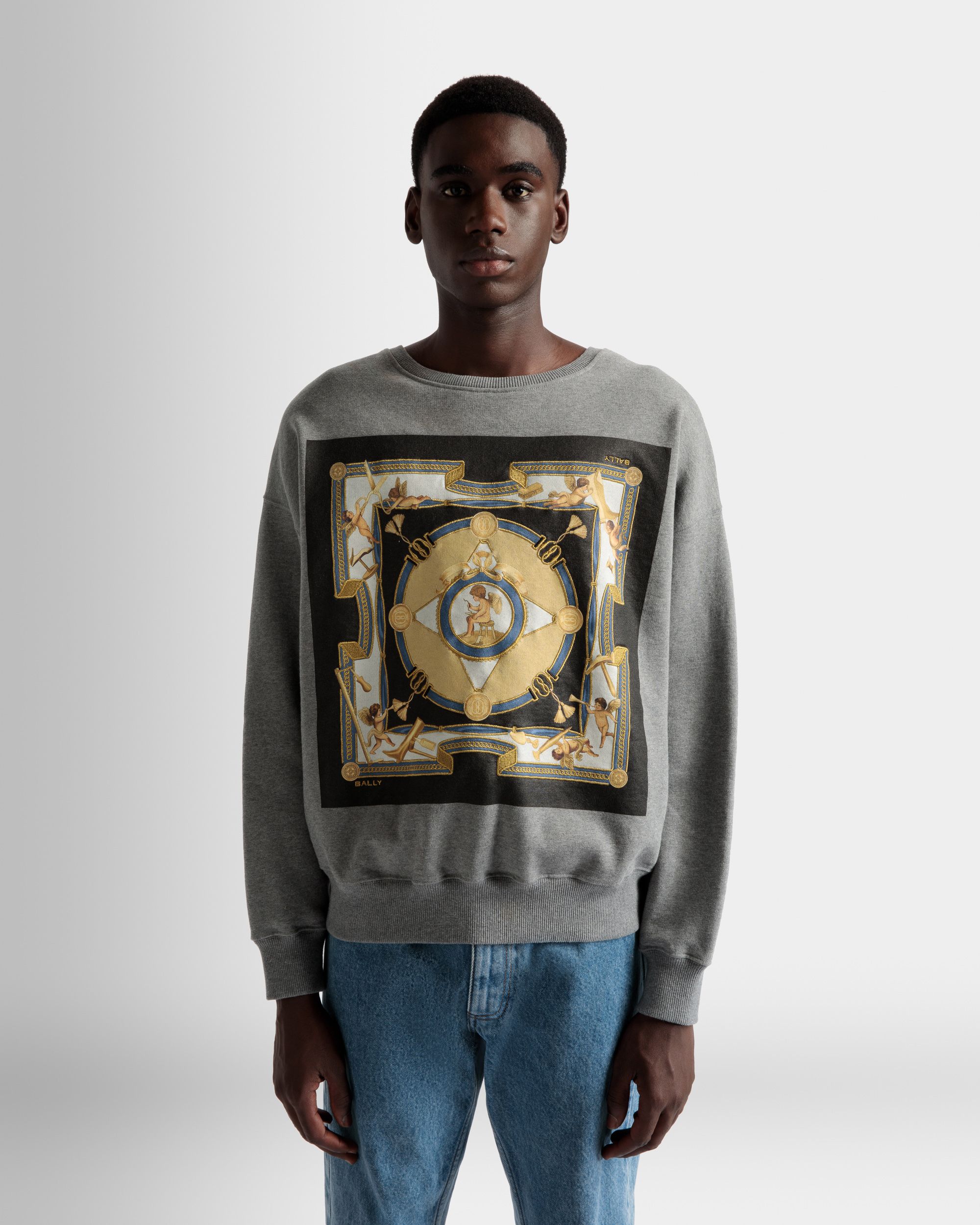 Sudadera Estampada De Algodón En Gris Jaspeado - Hombre - Bally - 03