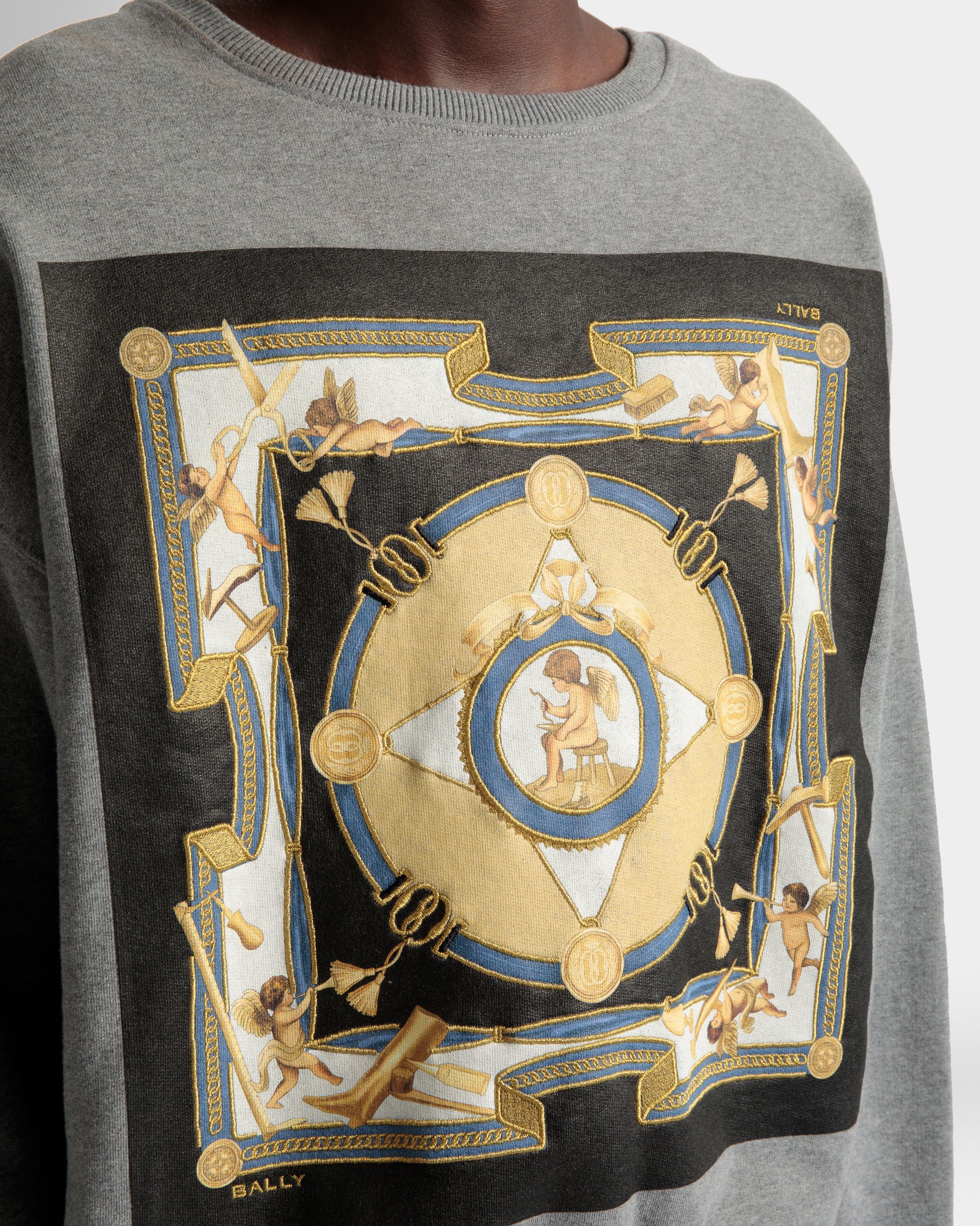 Sudadera Estampada De Algodón En Gris Jaspeado - Hombre - Bally - 04