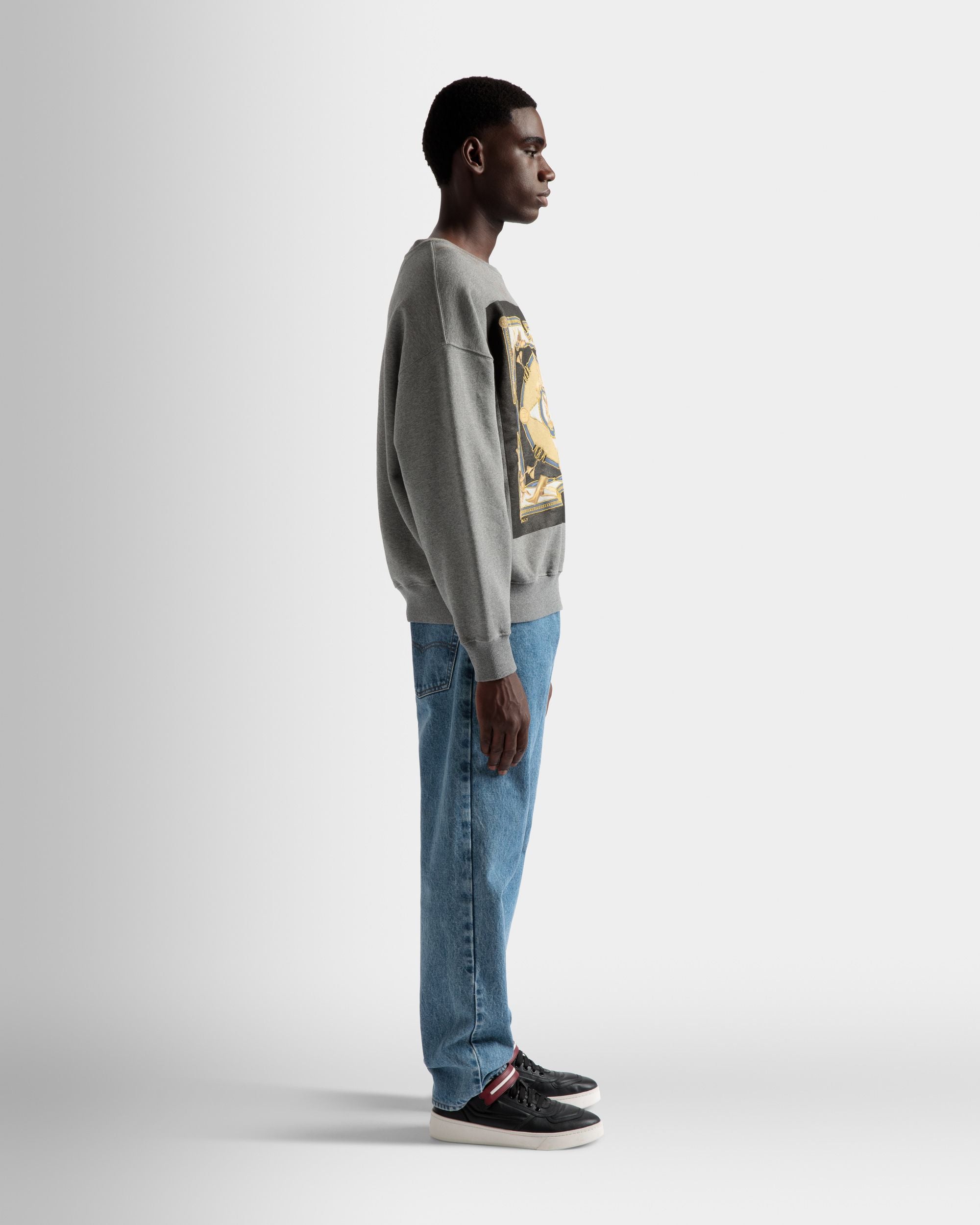 Sudadera Estampada De Algodón En Gris Jaspeado - Hombre - Bally - 05