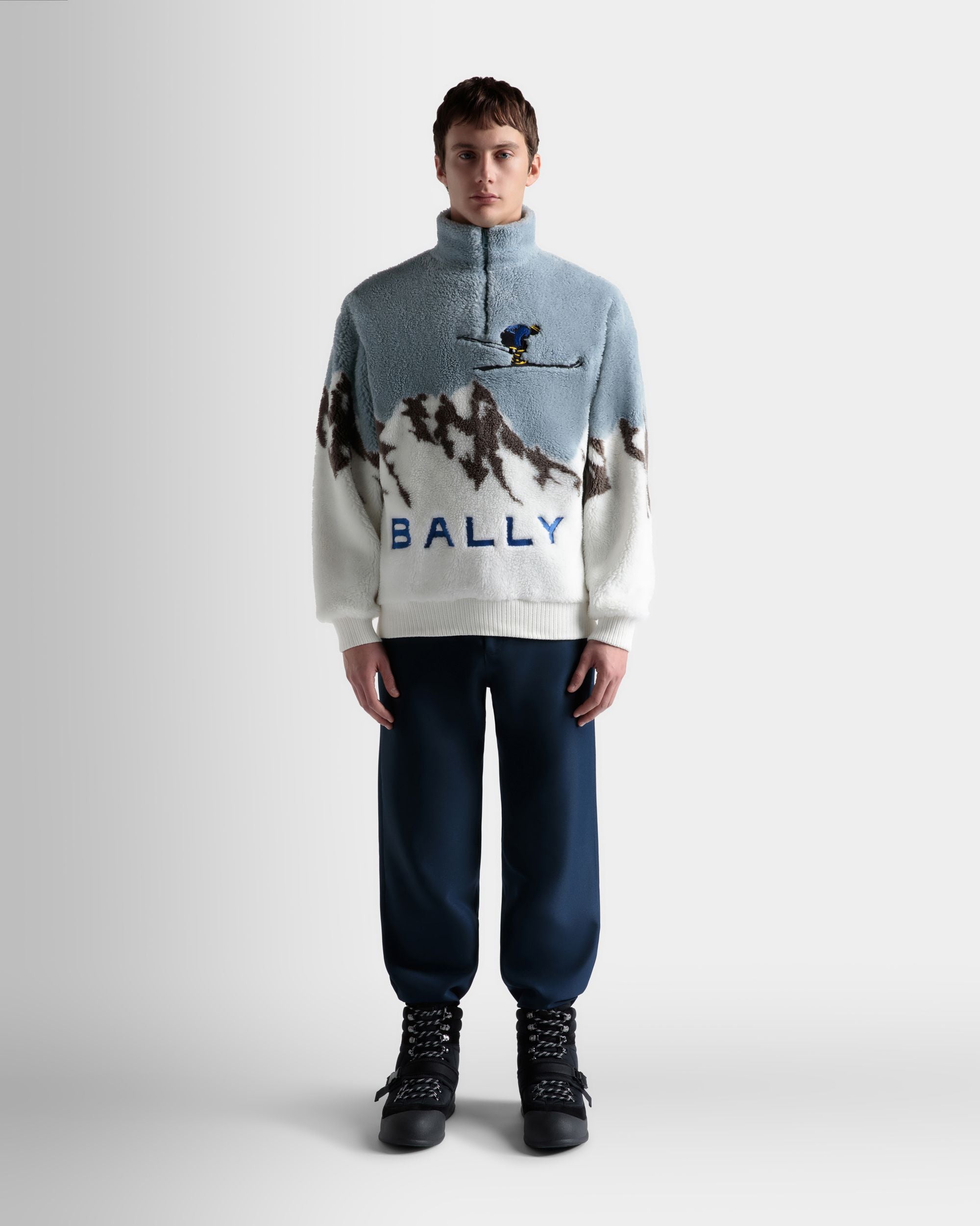 Sweatshirt In Light Blue And White Sherpa Fleece - Men's - Bally - 02