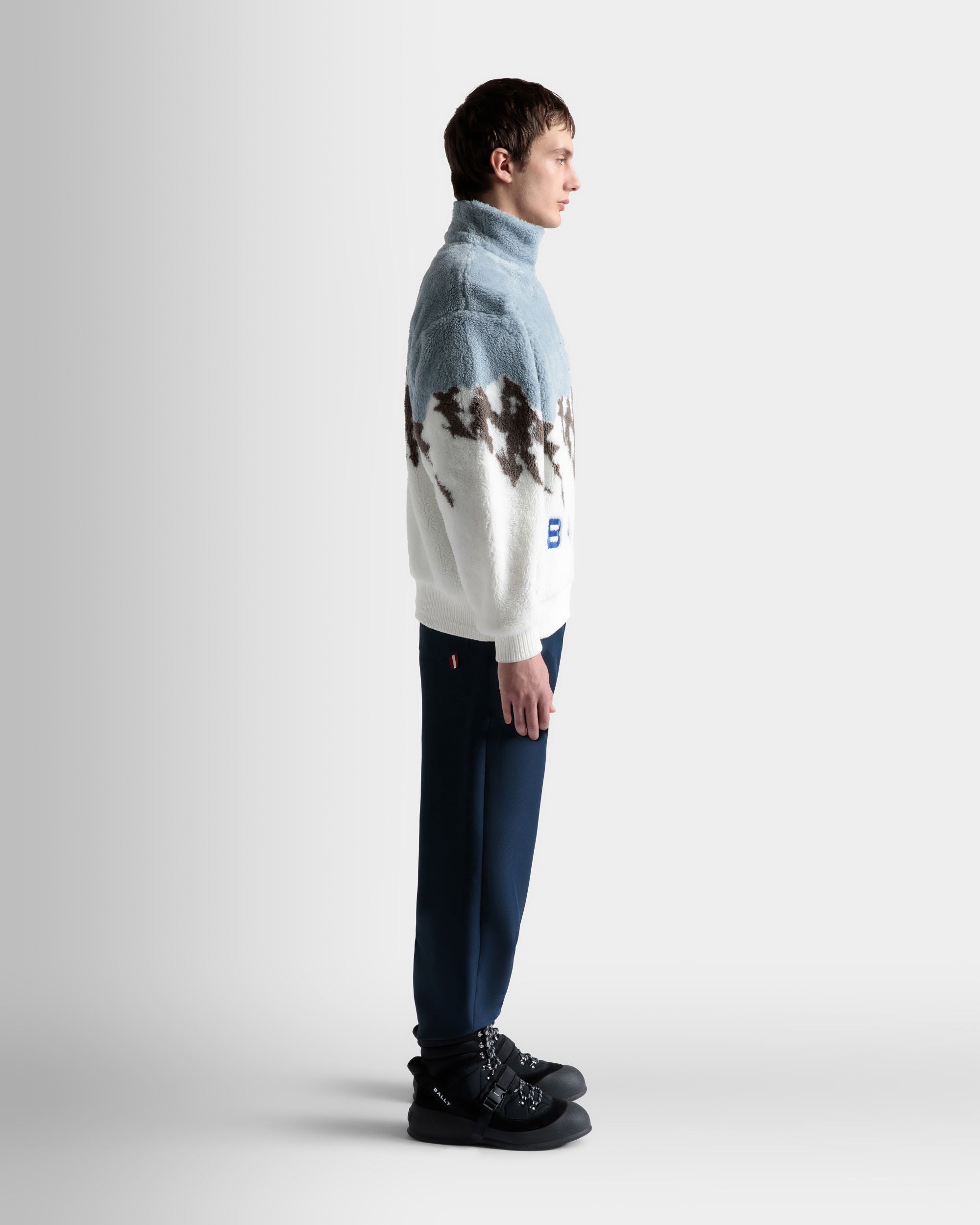 Sweatshirt In Light Blue And White Sherpa Fleece - Men's - Bally - 05