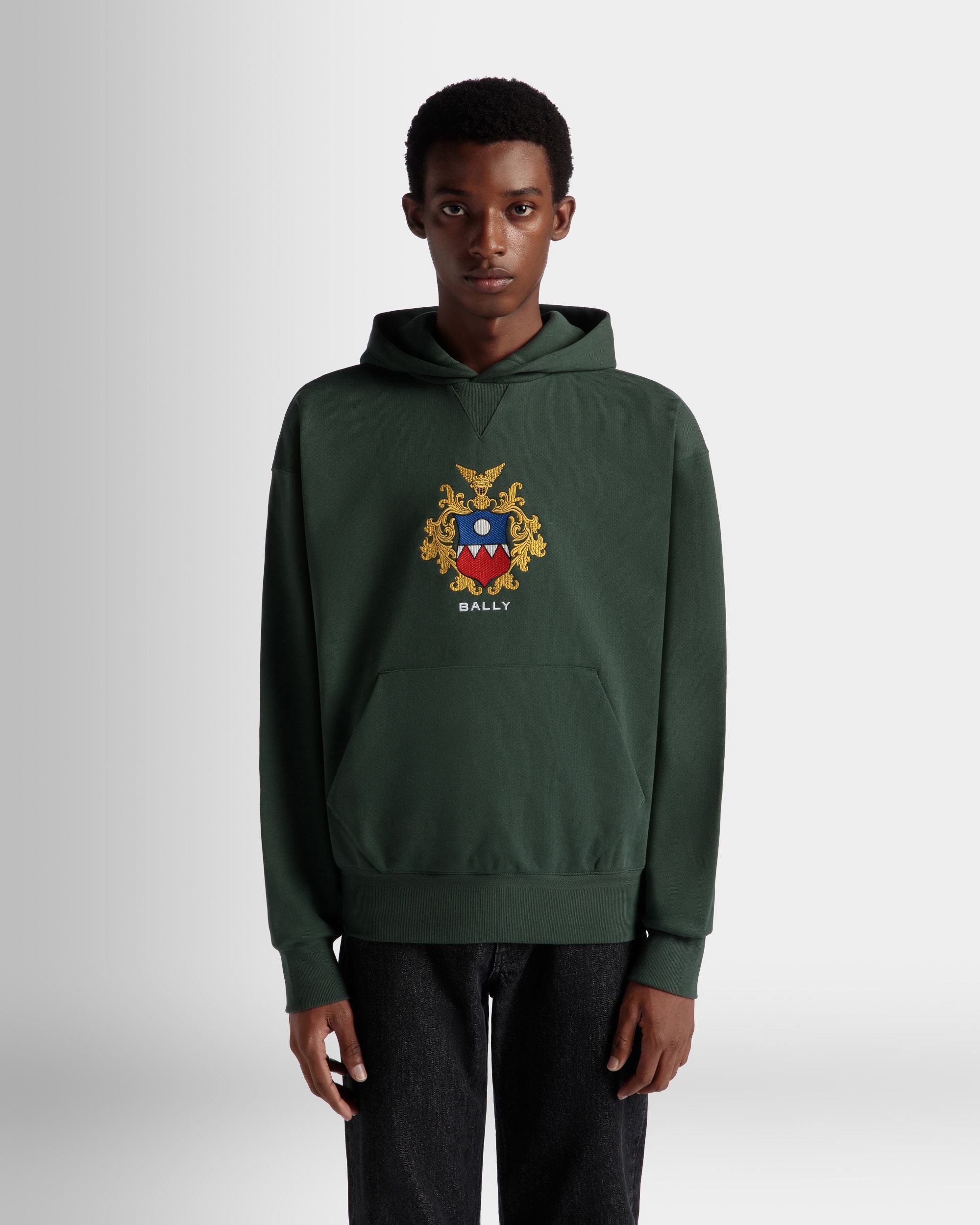 Sudadera Con Capucha De Algodón Bottle Green Con Logo Bally Crest - Hombre - Bally - 03
