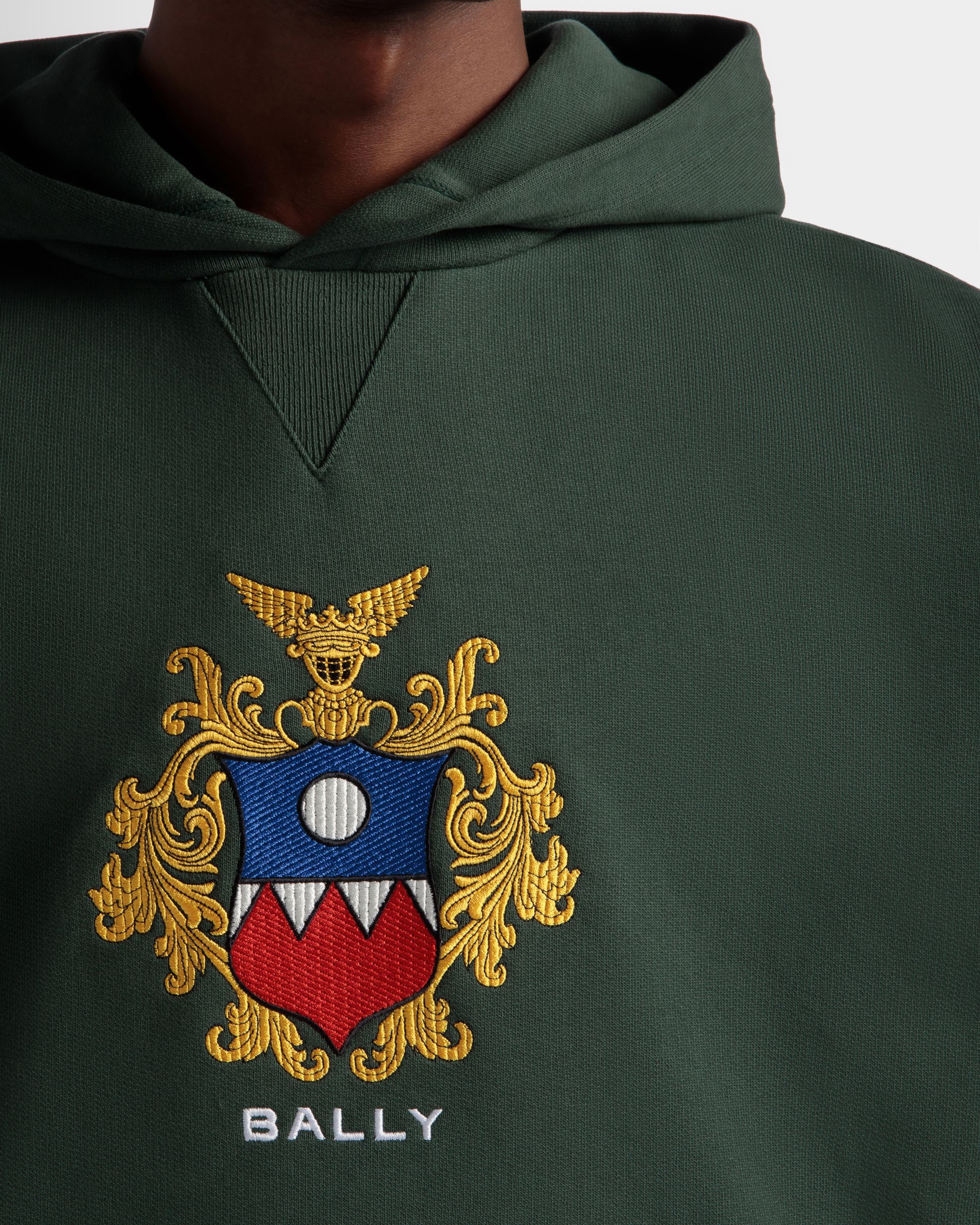 Sudadera Con Capucha De Algodón Bottle Green Con Logo Bally Crest - Hombre - Bally - 04