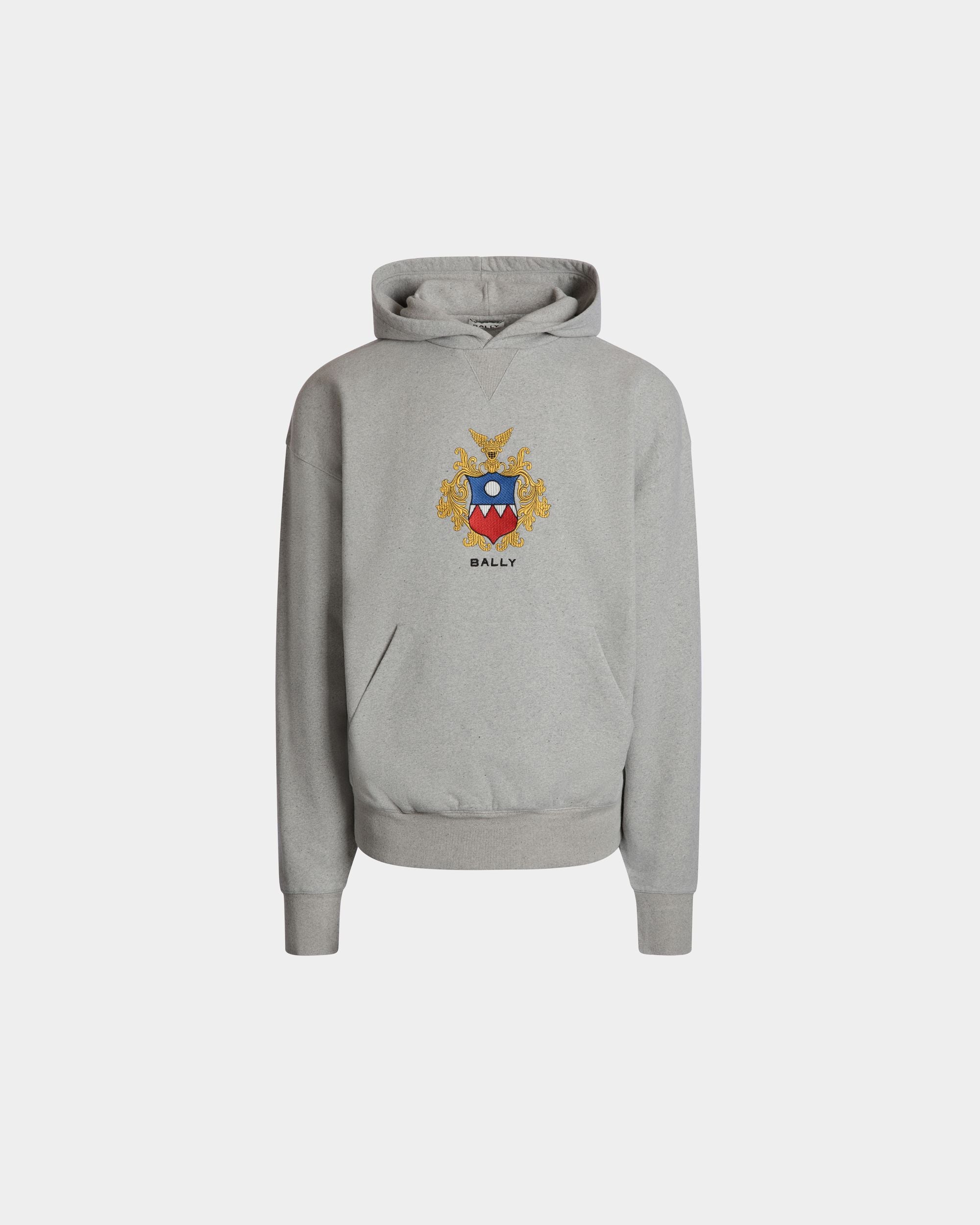 Hoodie With Bally Crest Logo In Grey Melange Cotton - Men's - Bally - 01