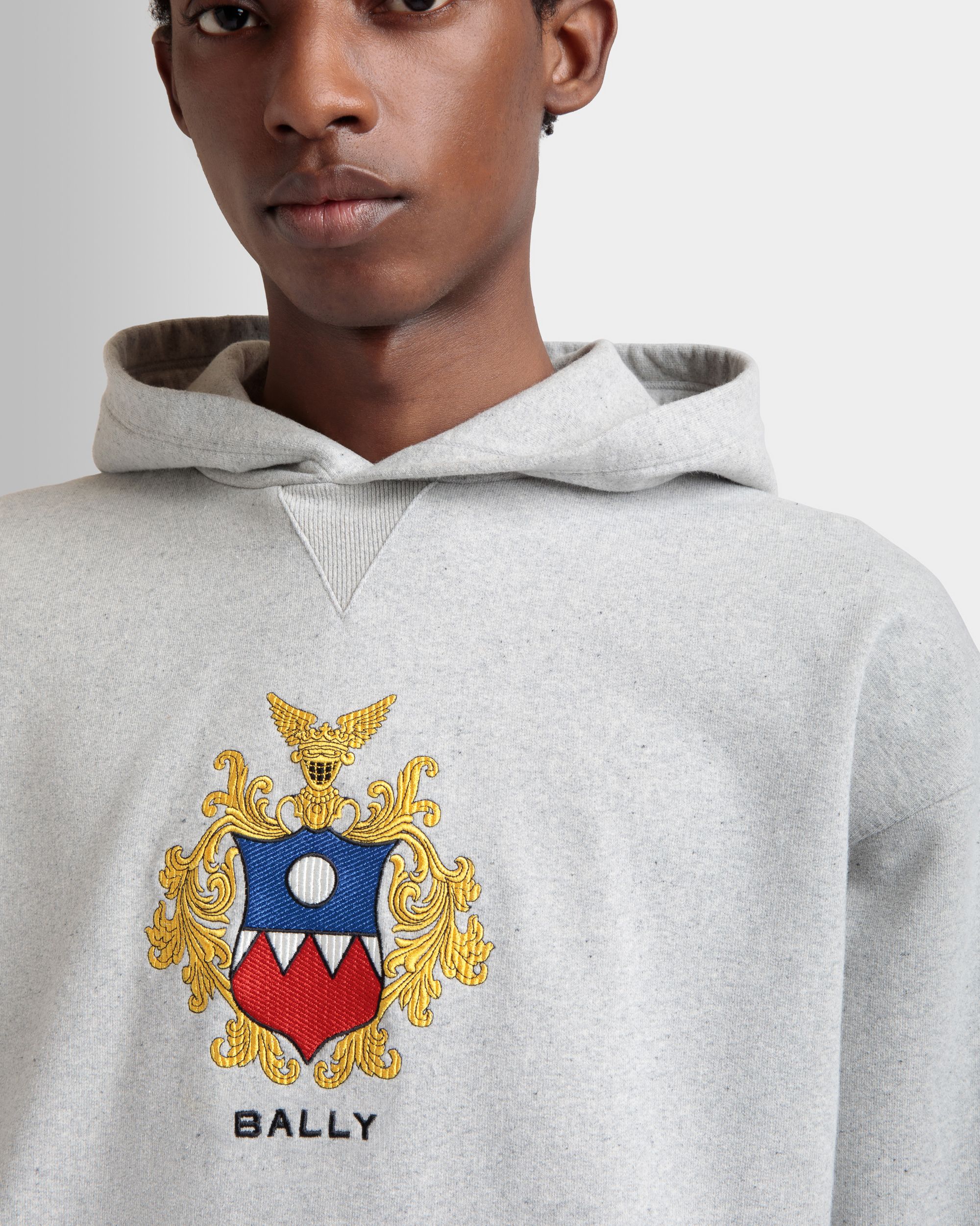 Hoodie With Bally Crest Logo In Grey Melange Cotton - Men's - Bally - 04