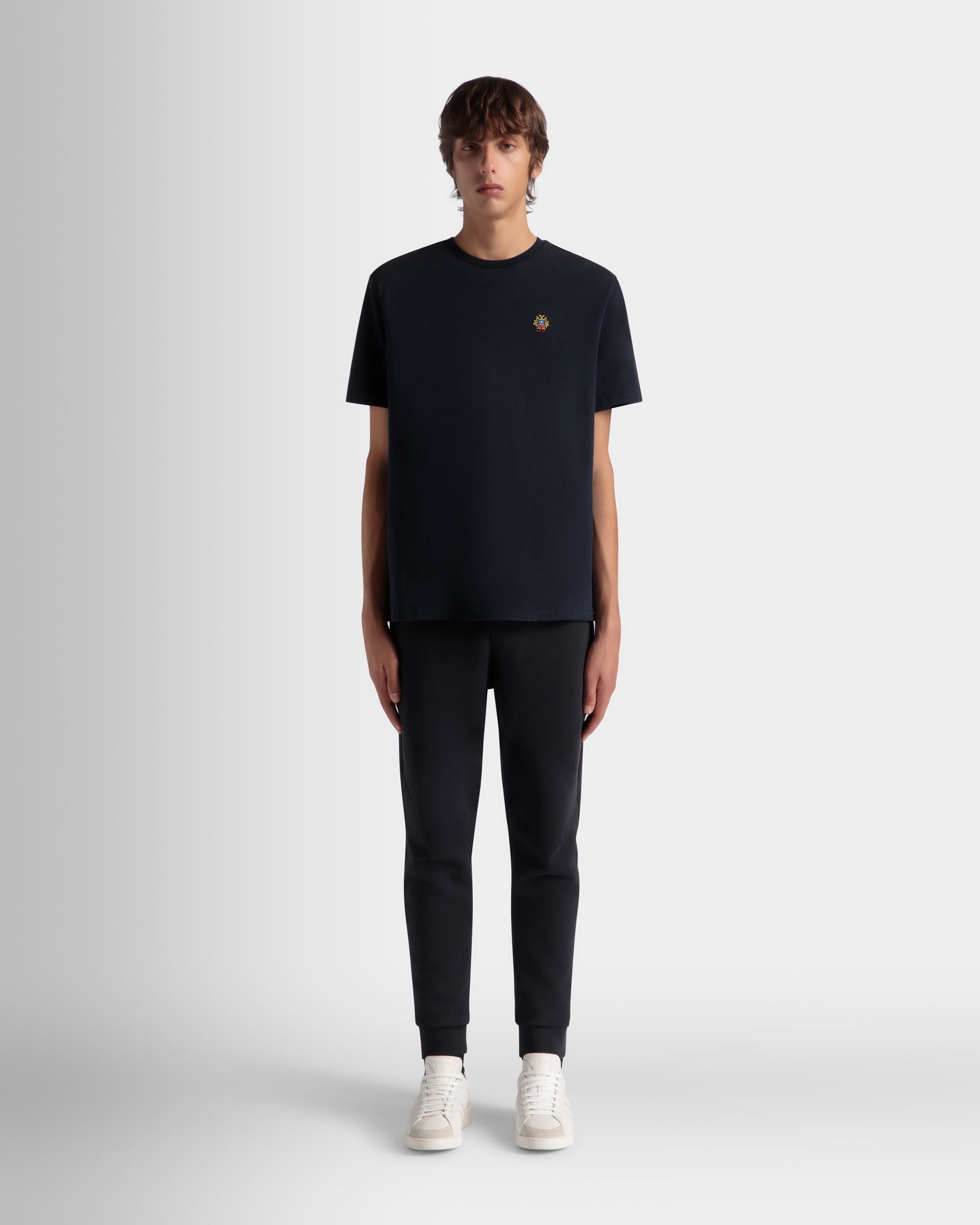 T-Shirt With a Bally Crest Logo In Navy Blue Cotton - Men's - Bally - 02