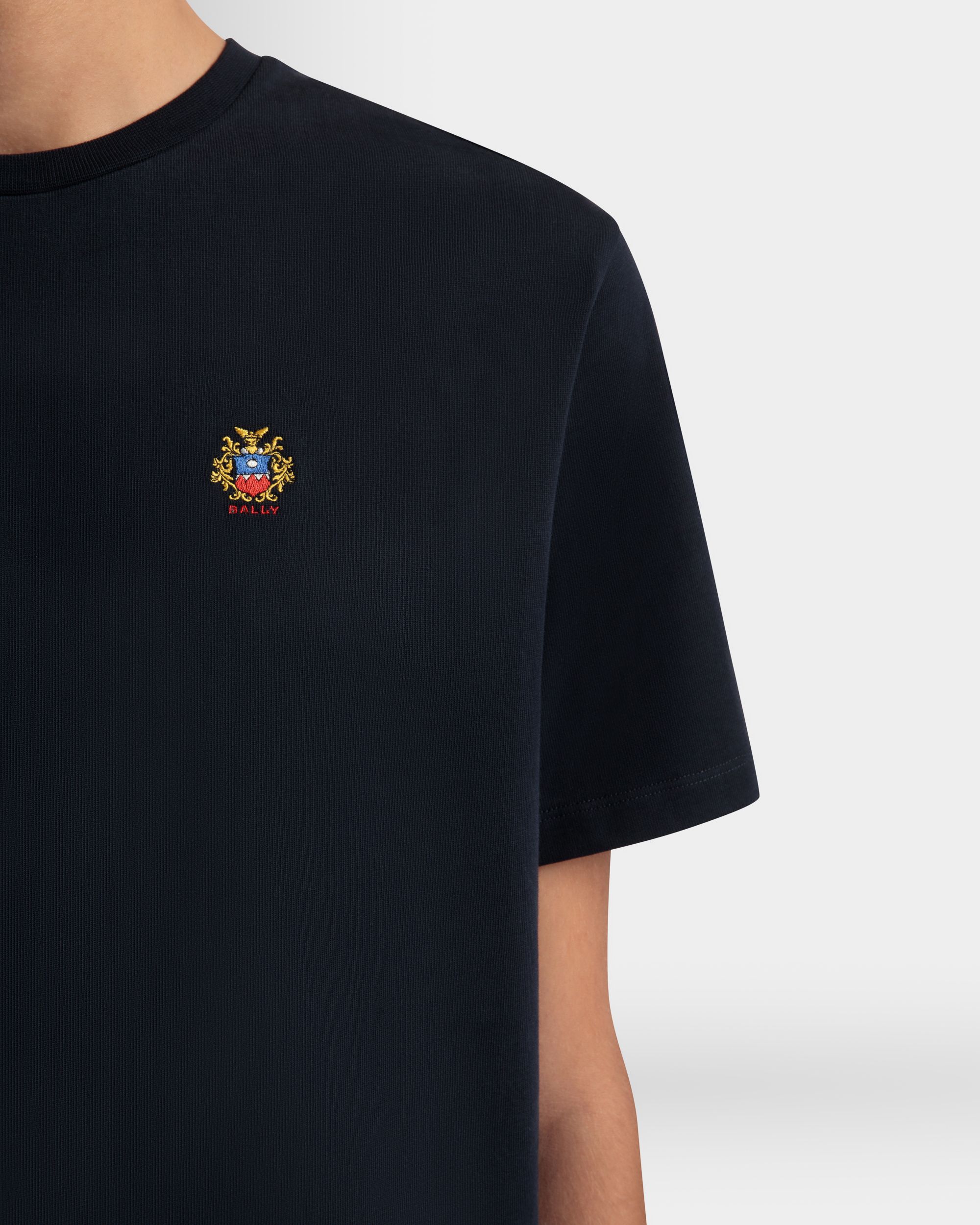 T-Shirt With a Bally Crest Logo In Navy Blue Cotton - Men's - Bally - 03
