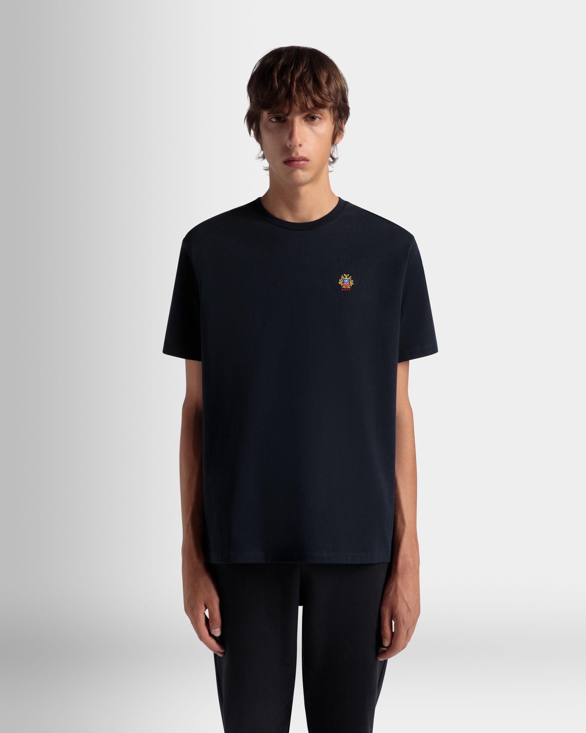 T-Shirt With a Bally Crest Logo In Navy Blue Cotton - Men's - Bally - 08