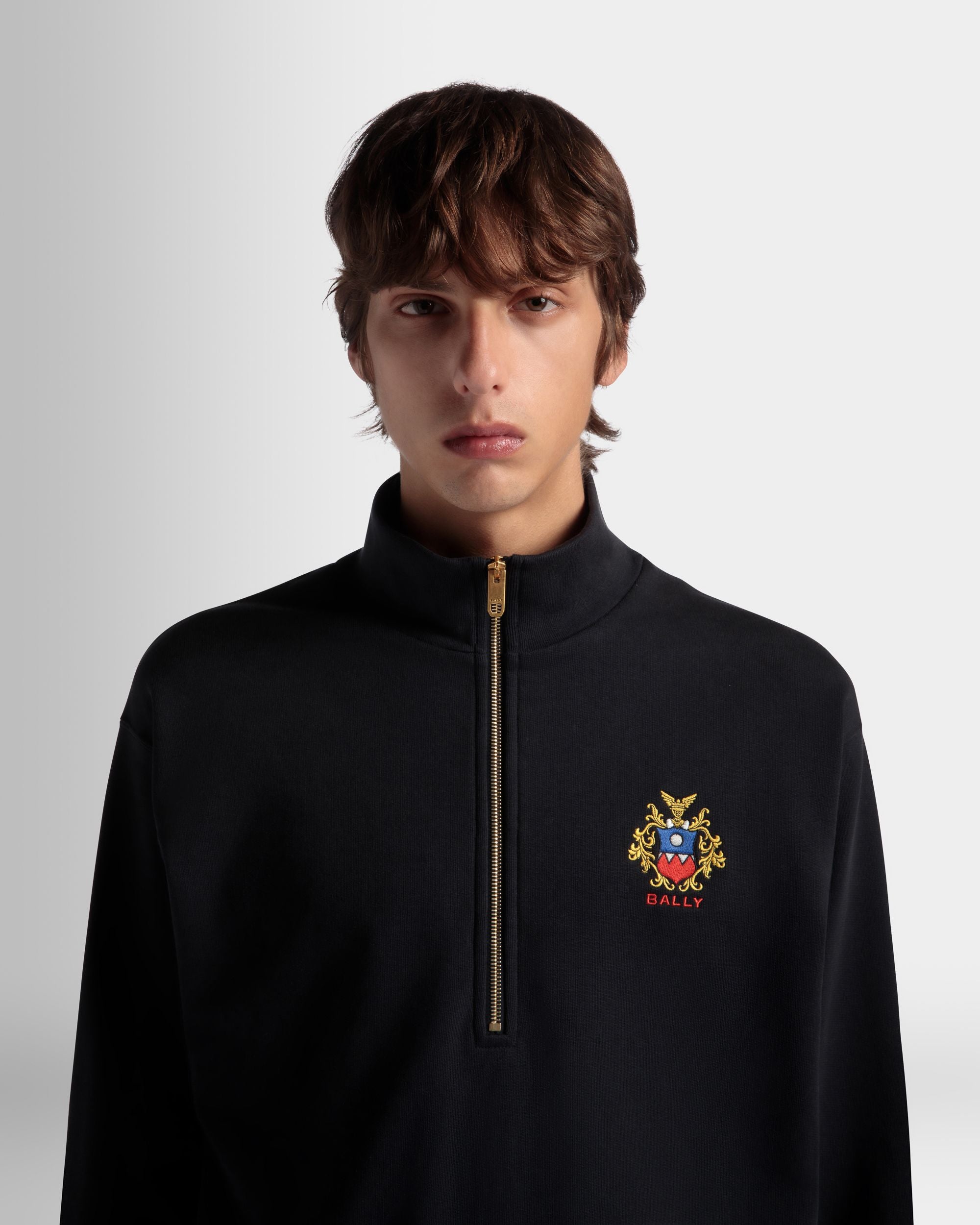 Sudadera De Media Cremallera Con Logotipo Bally Crest De Algodón Navy Blue - Hombre - Bally - 03