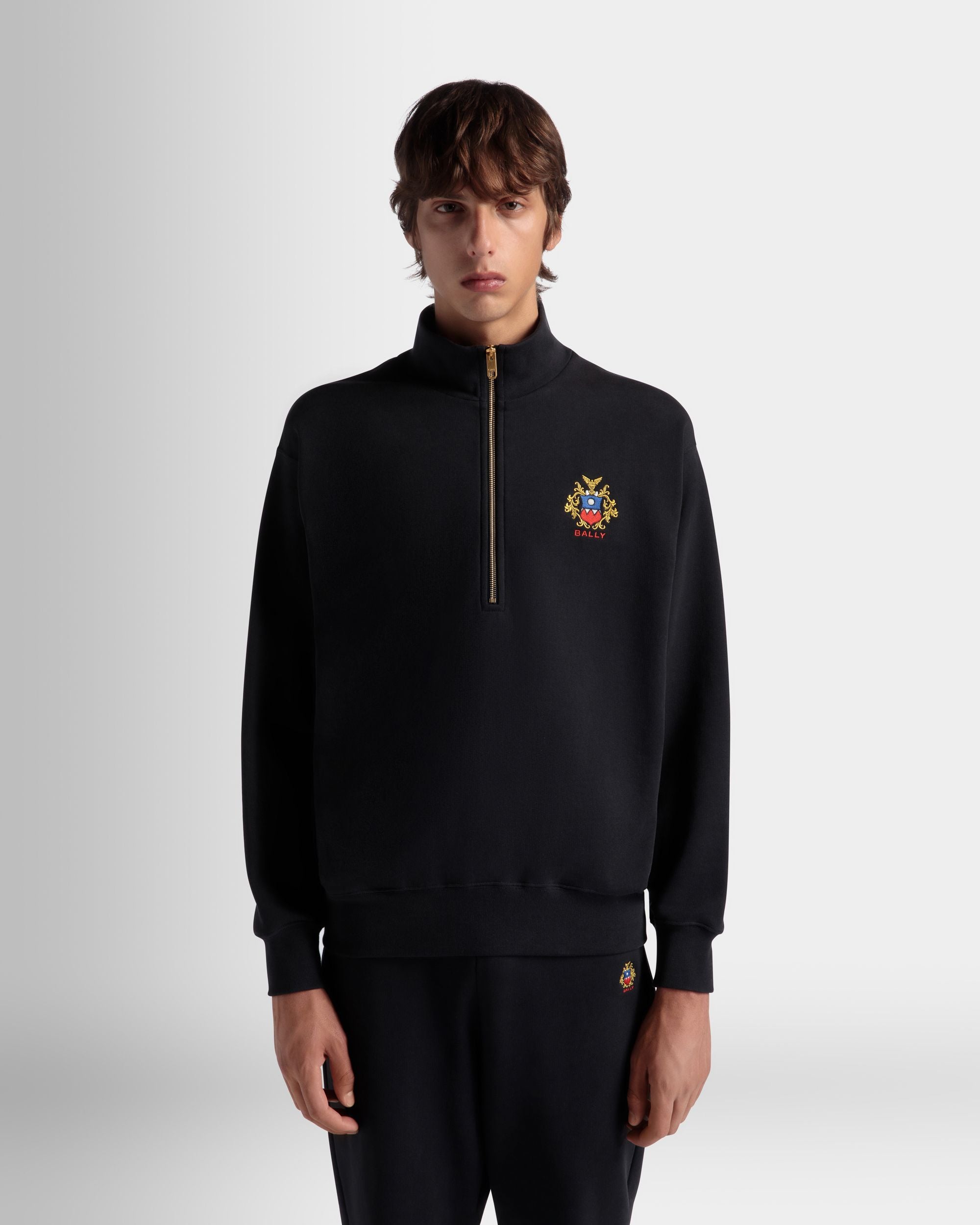 Sudadera De Media Cremallera Con Logotipo Bally Crest De Algodón Navy Blue - Hombre - Bally - 08
