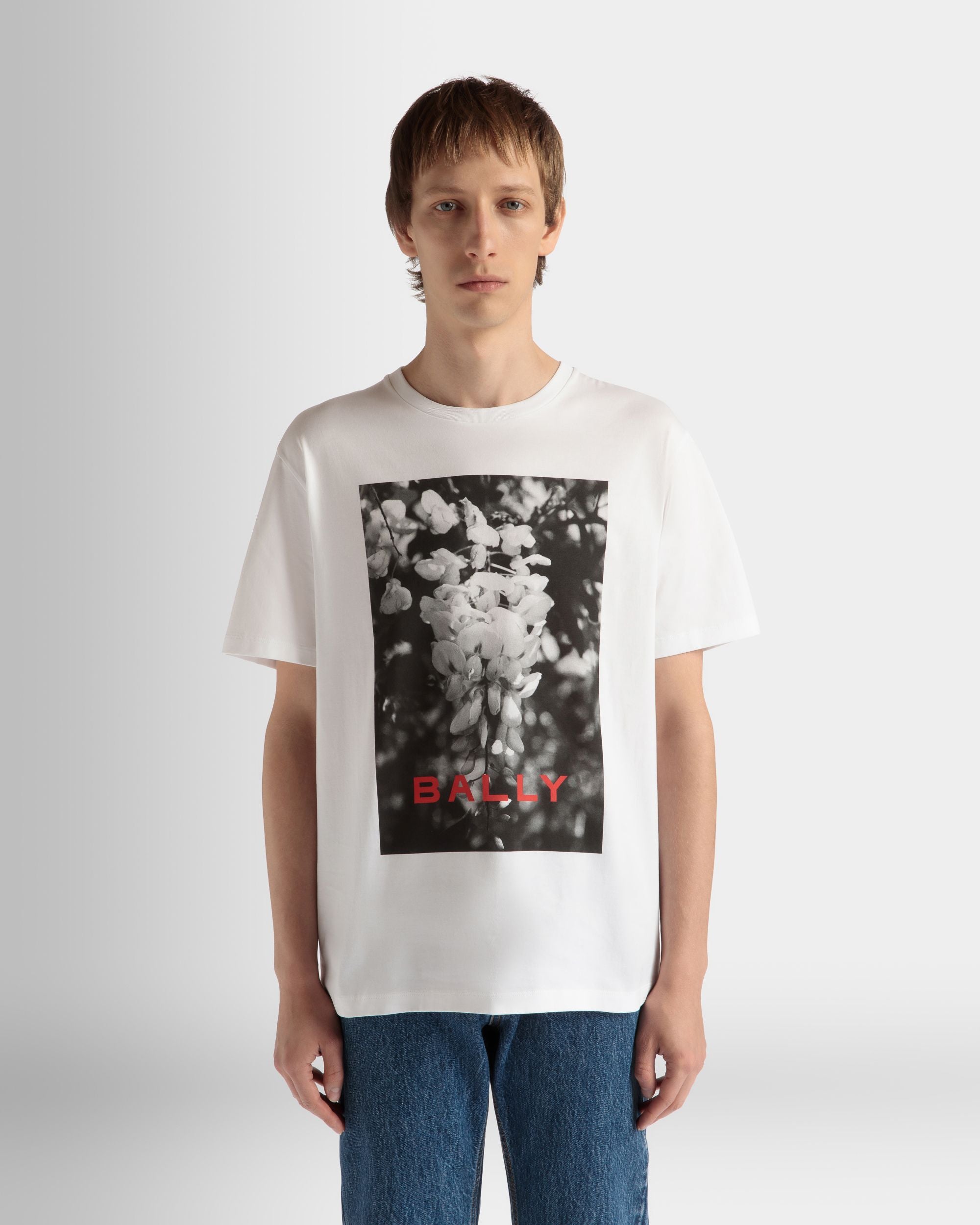 Camiseta De Algodón Blanco Con Estampado - Hombre - Bally - 03