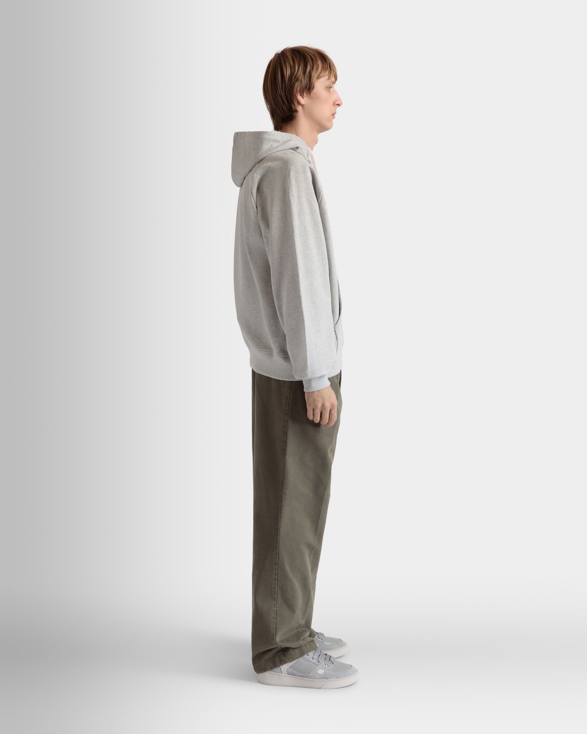 Hoodie With Bally Crest Label In Grey Melange Cotton - Men's - Bally - 05