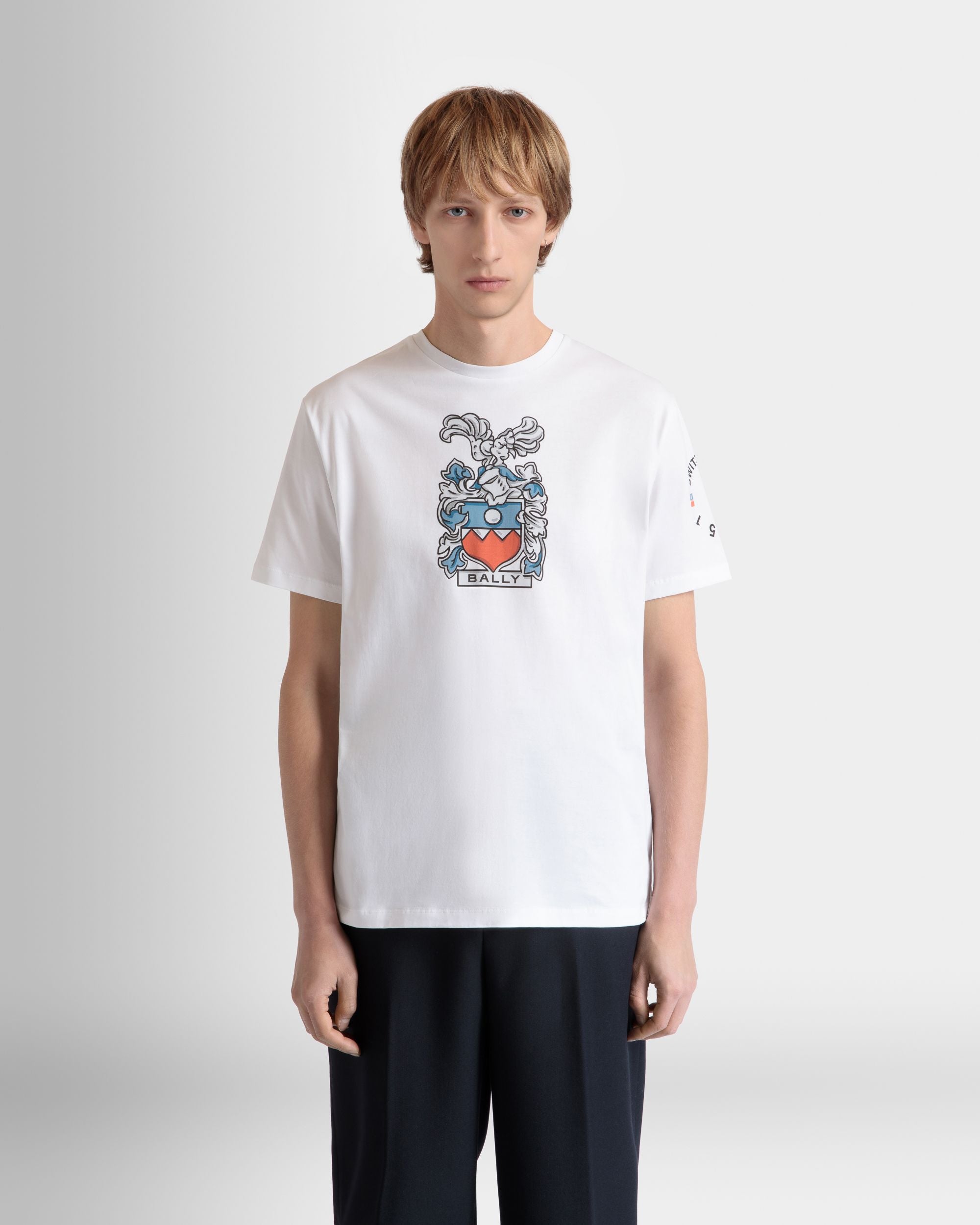 Camiseta De Algodón Blanco Con Escudo Bally Crest - Hombre - Bally - 02