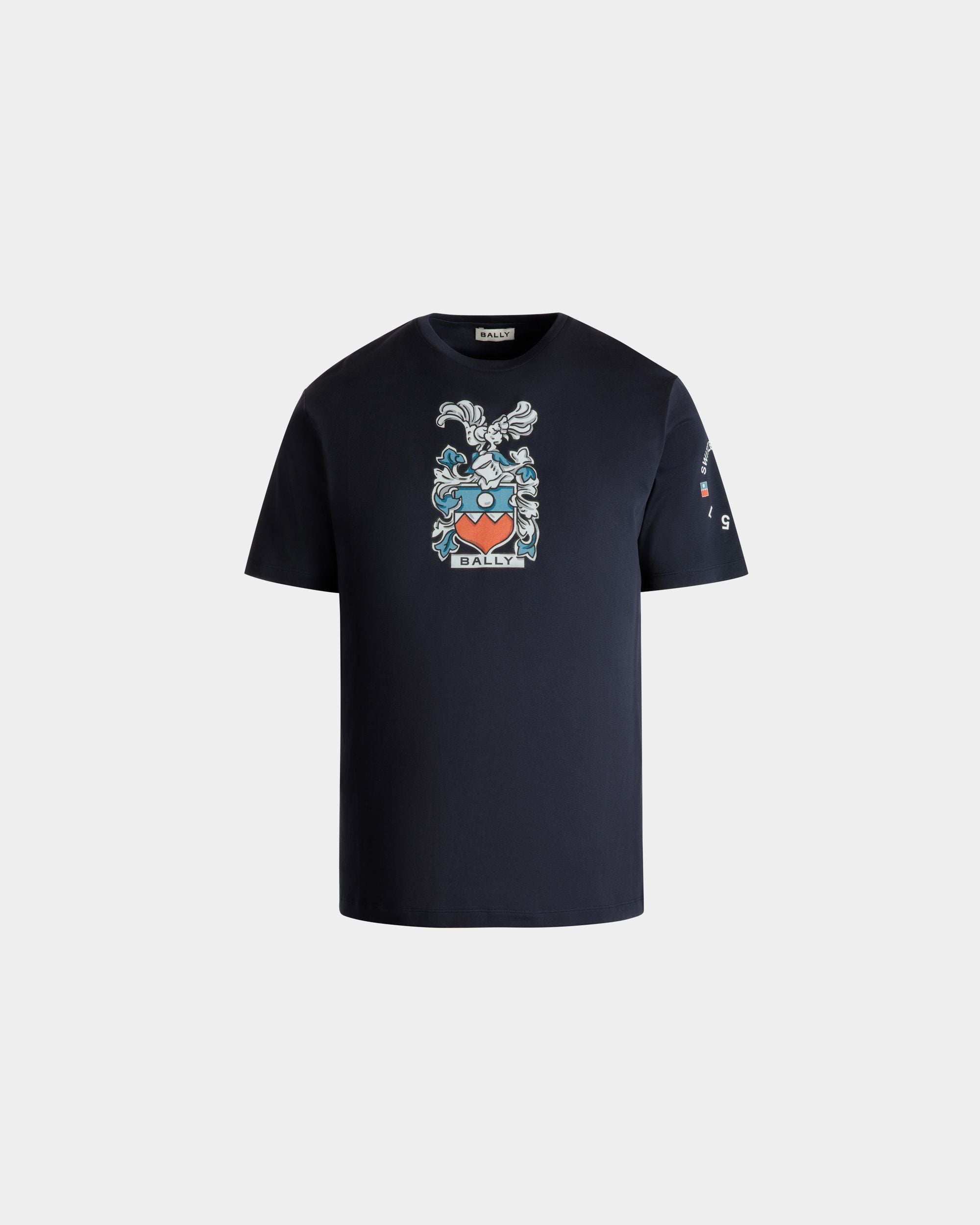 Camiseta Con Escudo Bally Crest De Algodón Navy Blue - Hombre - Bally - 01
