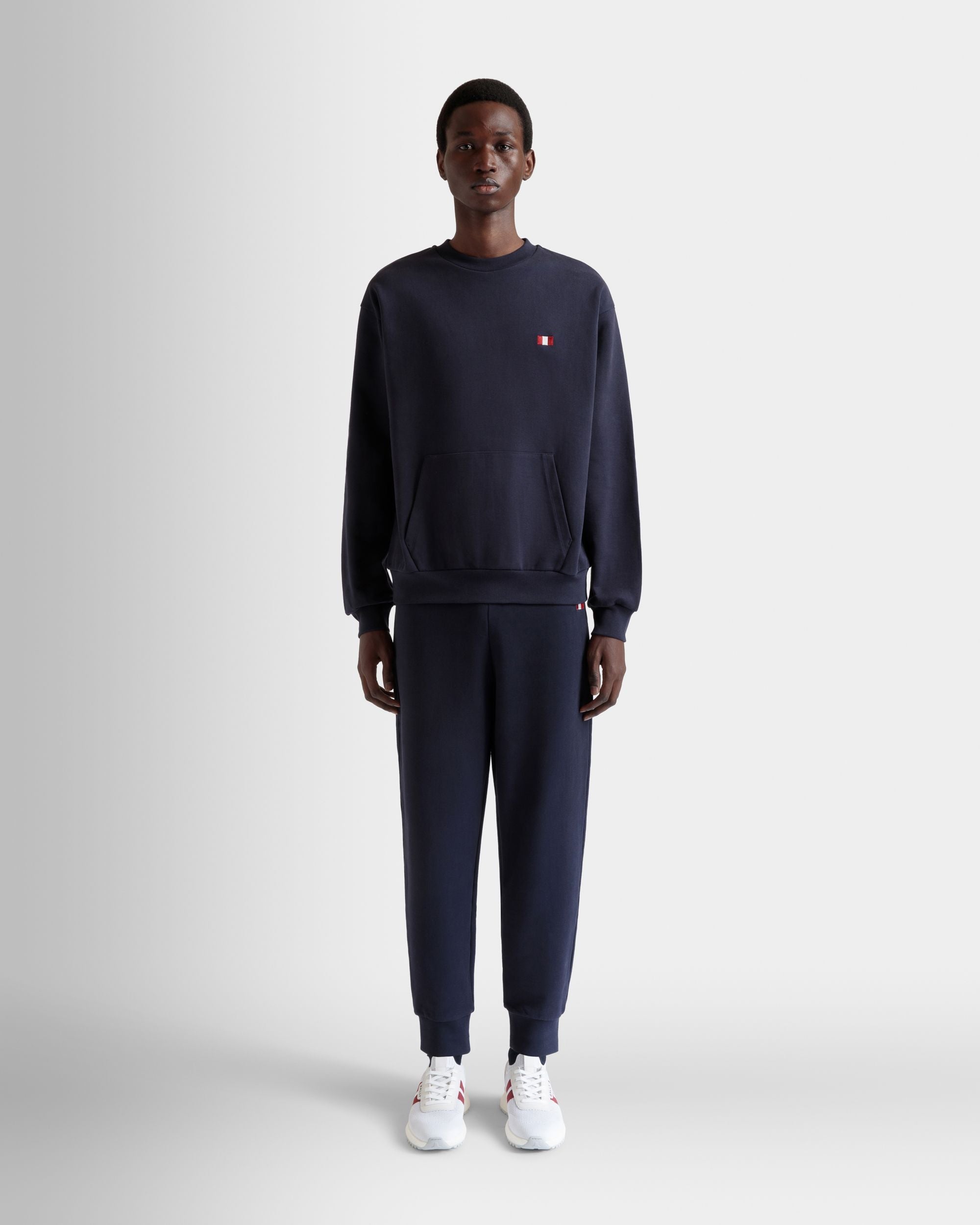 Sudadera De Cuello Redondo Con Bally Flag De Algodón Navy Blue - Hombre - Bally - 02